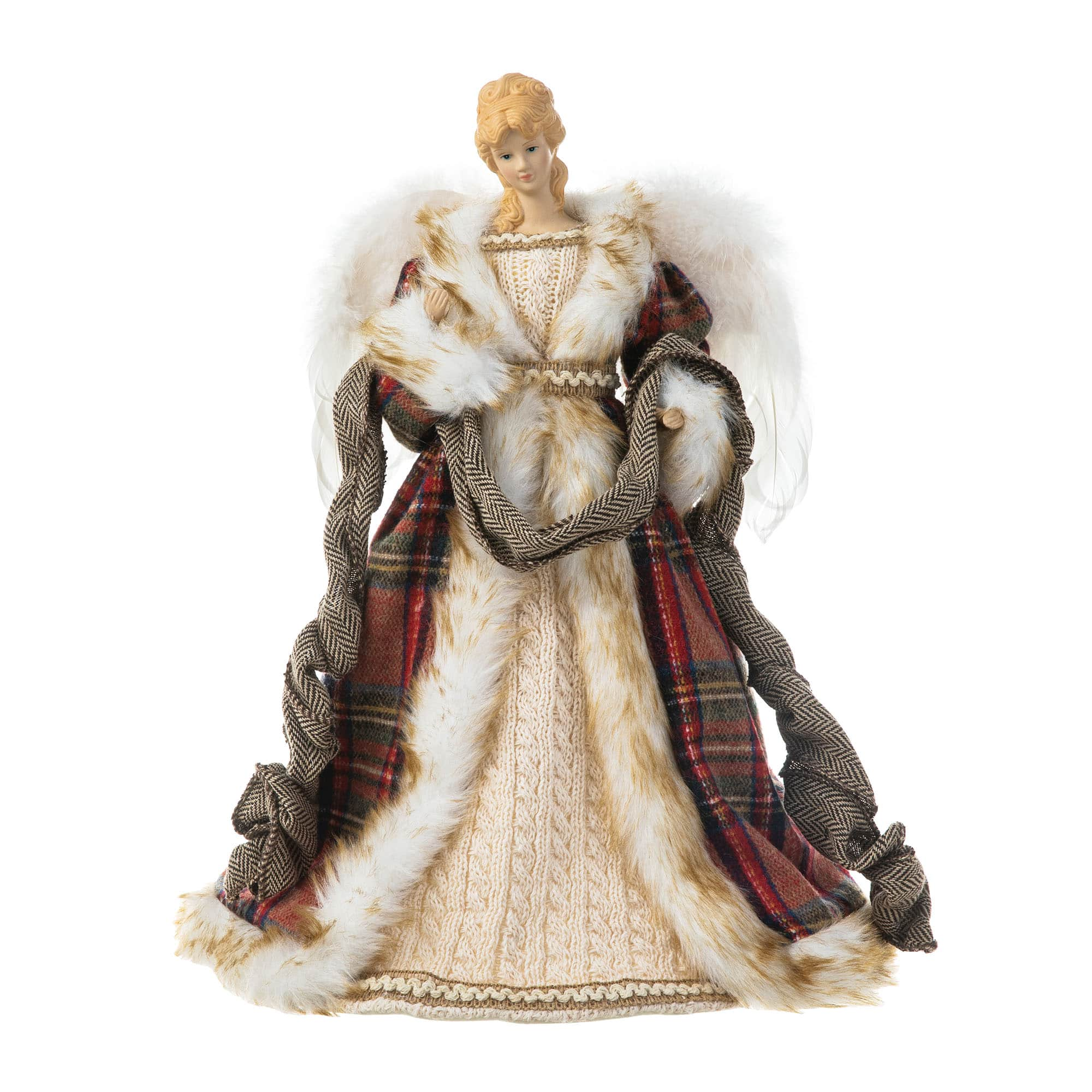 Glitzhome&#xAE; 16.5&#x22; Faux Fur Woodland Christmas Angel Tree Topper