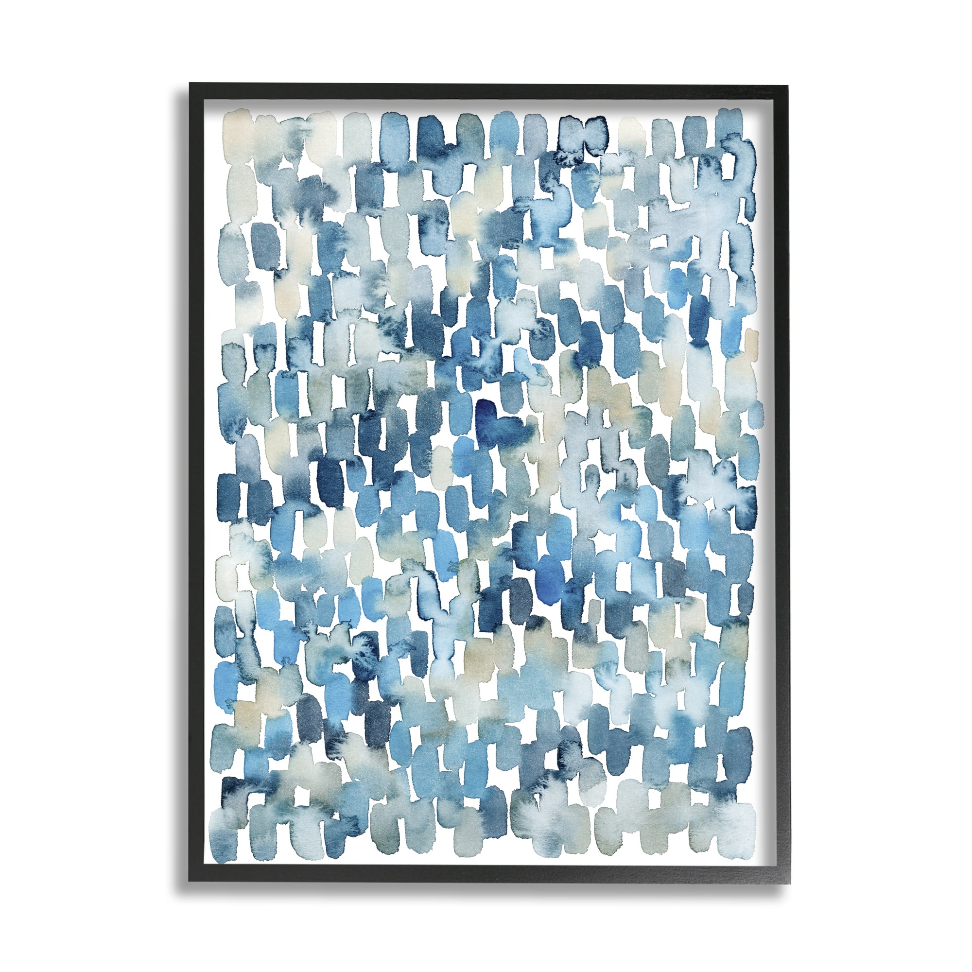 Stupell Industries Coastal Tile Abstract Soft Blue Beige Shapes in Black Frame Wall Art
