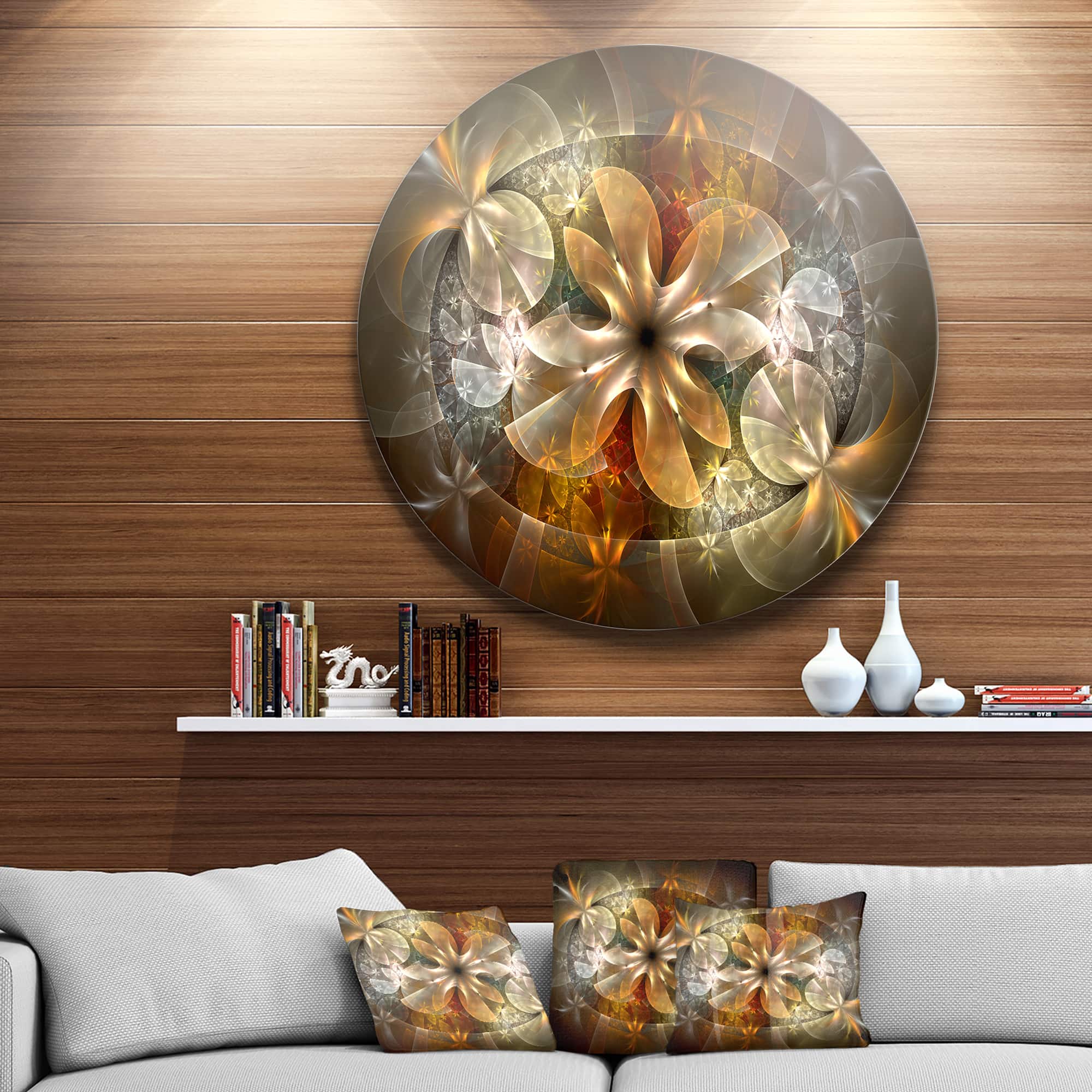 Designart - Fractal Flower with Blue Details&#x27; Floral Circle Metal Wall Art