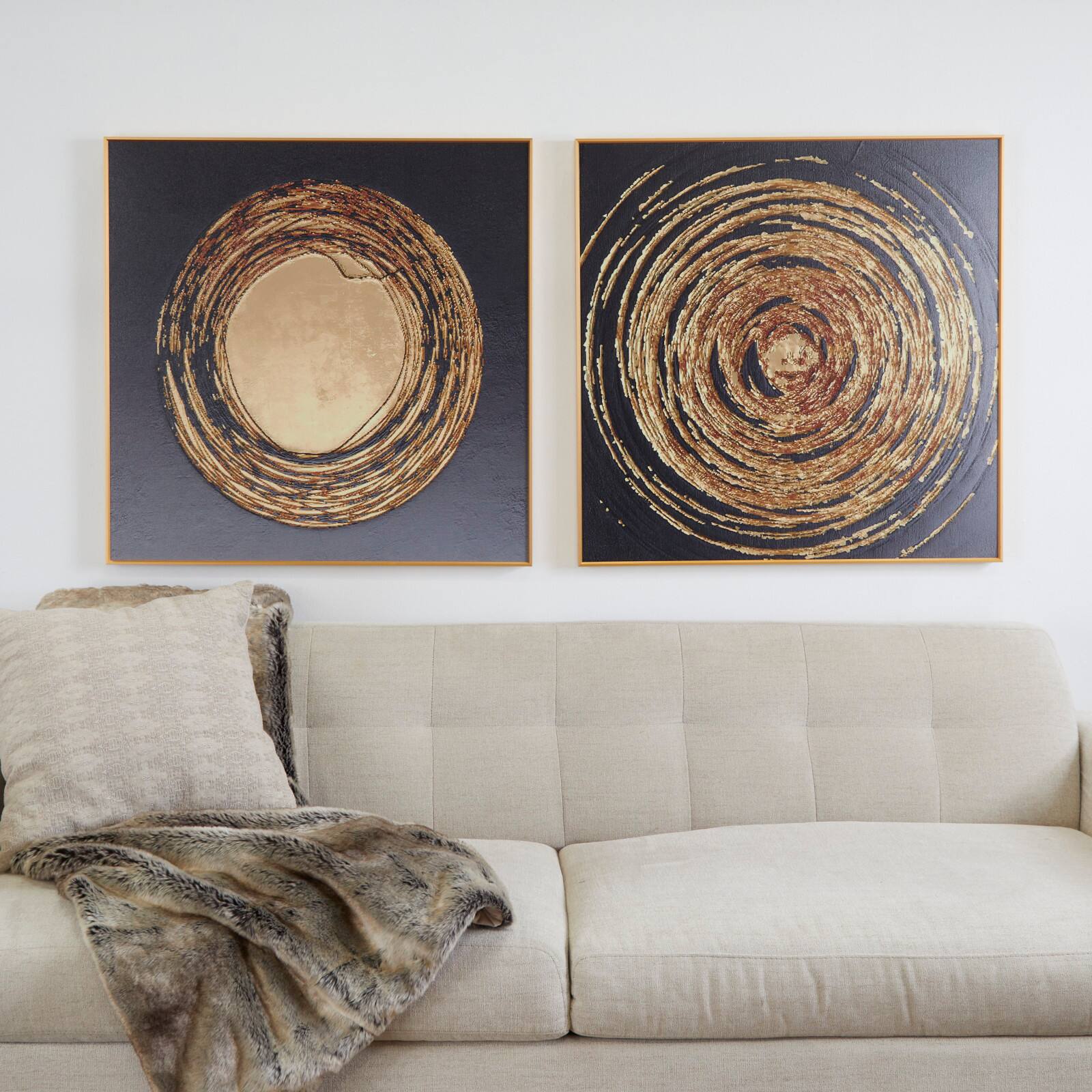 CosmoLiving by Cosmopolitan Gold Porcelain Swirl Starburst Framed Wall Art with Gold Aluminum Frame Set of 2 32", 32"
