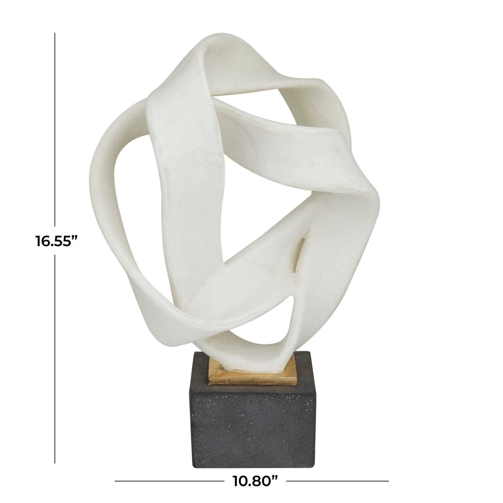 17" White Ribbon Line Abstract Sculpture with Black Base