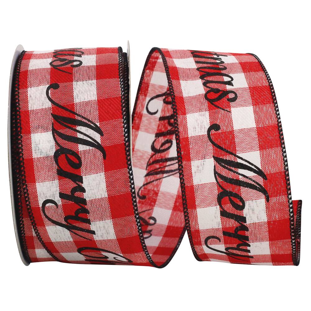JAM Paper 2.5" x 25yd. Wired Merry Christmas Celine Plaid Ribbon