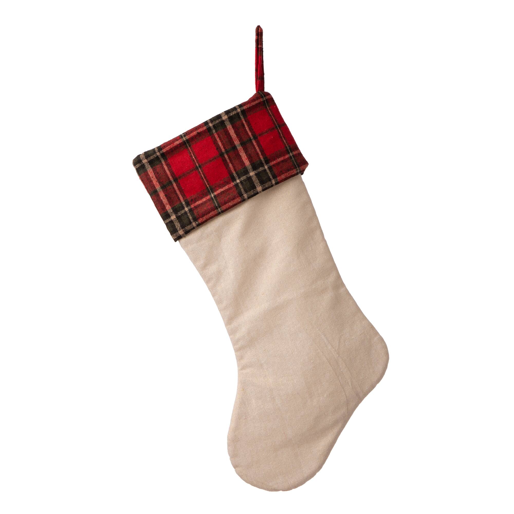 Glitzhome&#xAE; 21&#x22; Embroidered Red Truck Linen Christmas Stocking