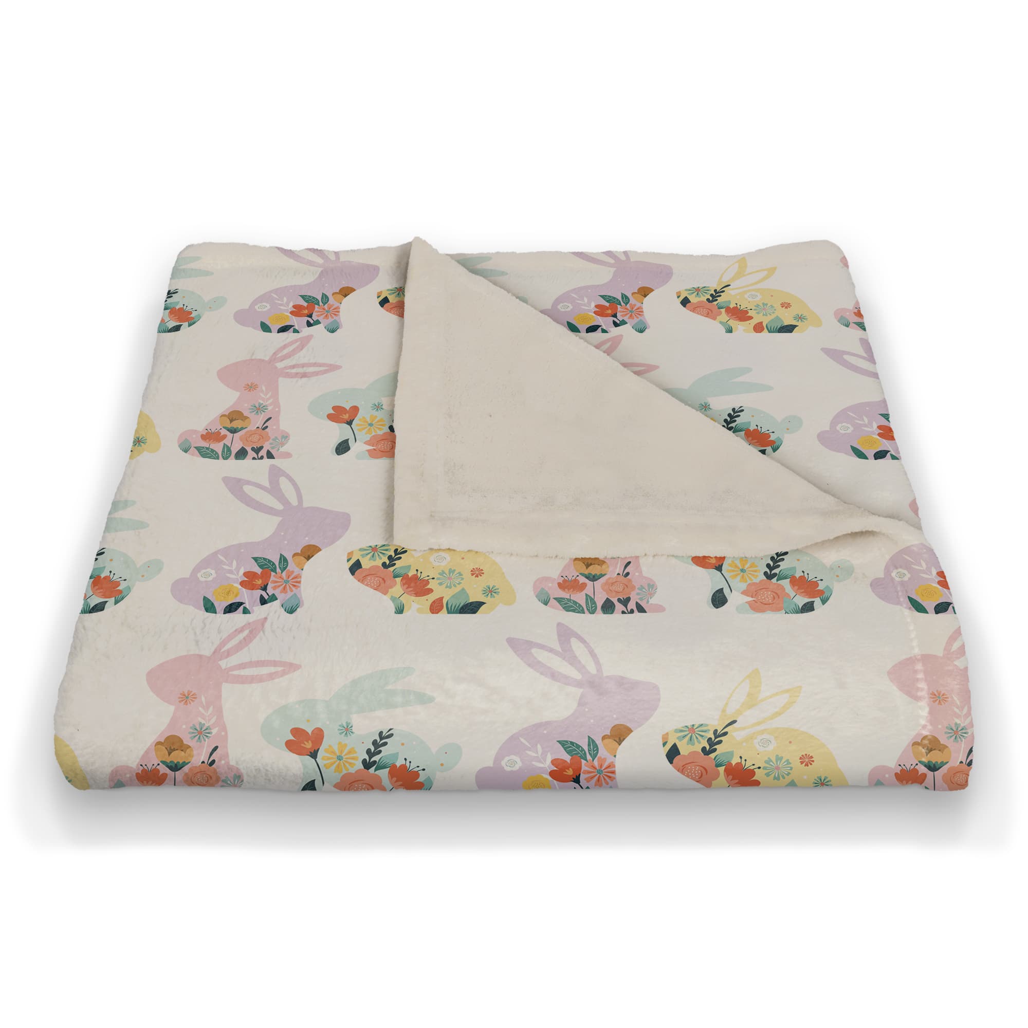 Pastel Floral Rabbits 50&#x22; x 60&#x22; Coral Fleece Blanket
