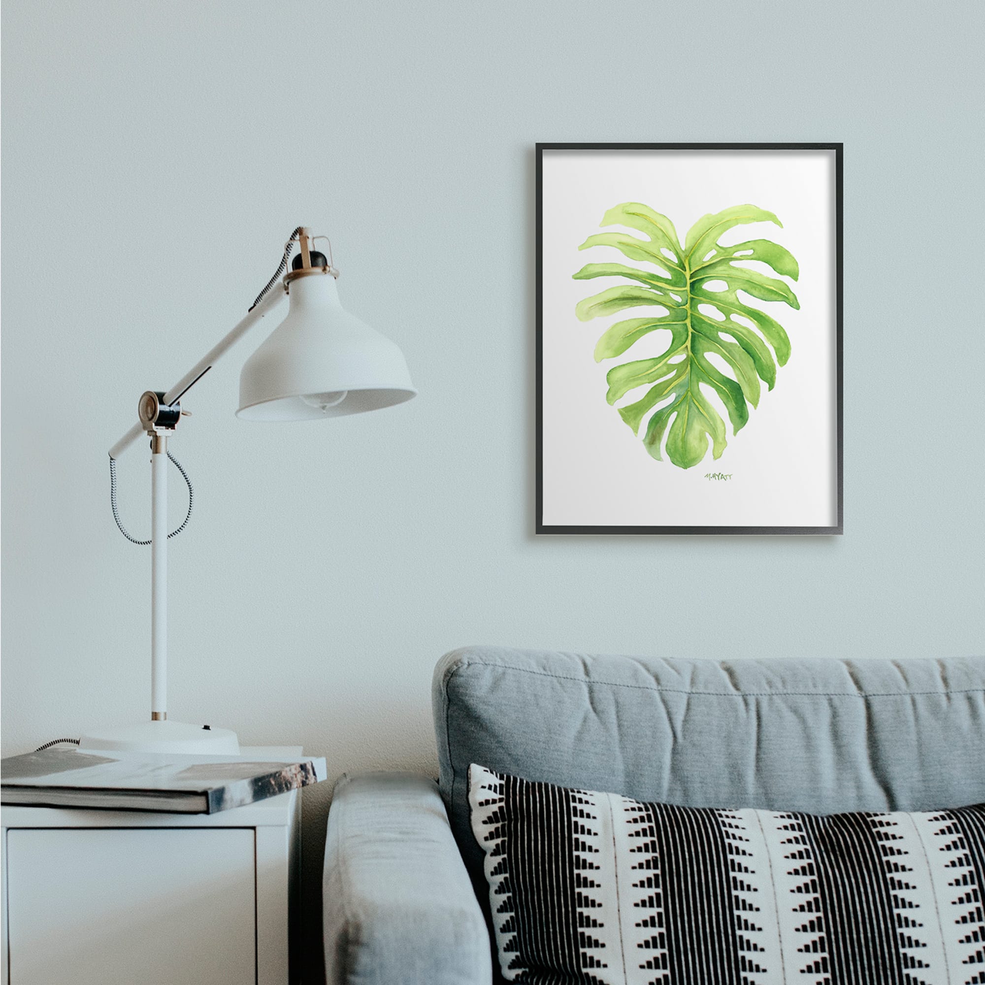 Stupell Industries Monstera Leaf Tropical Plant Over White in Black Frame Wall Art