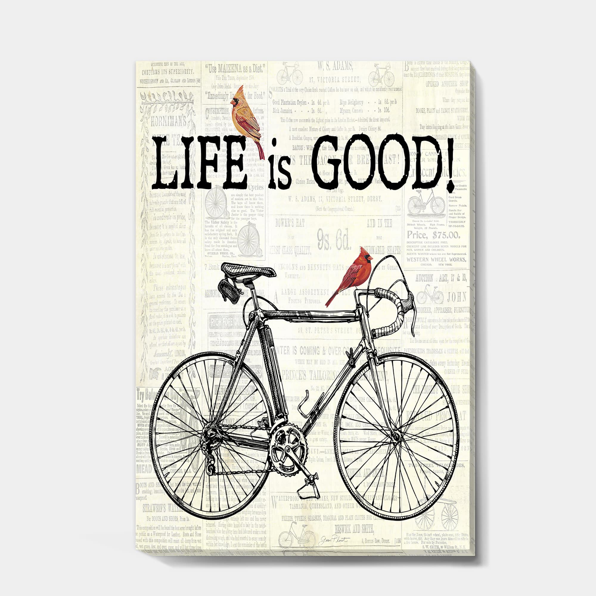 Designart - Bicycle With Cardinals C - Cottage Premium Canvas Wall Art