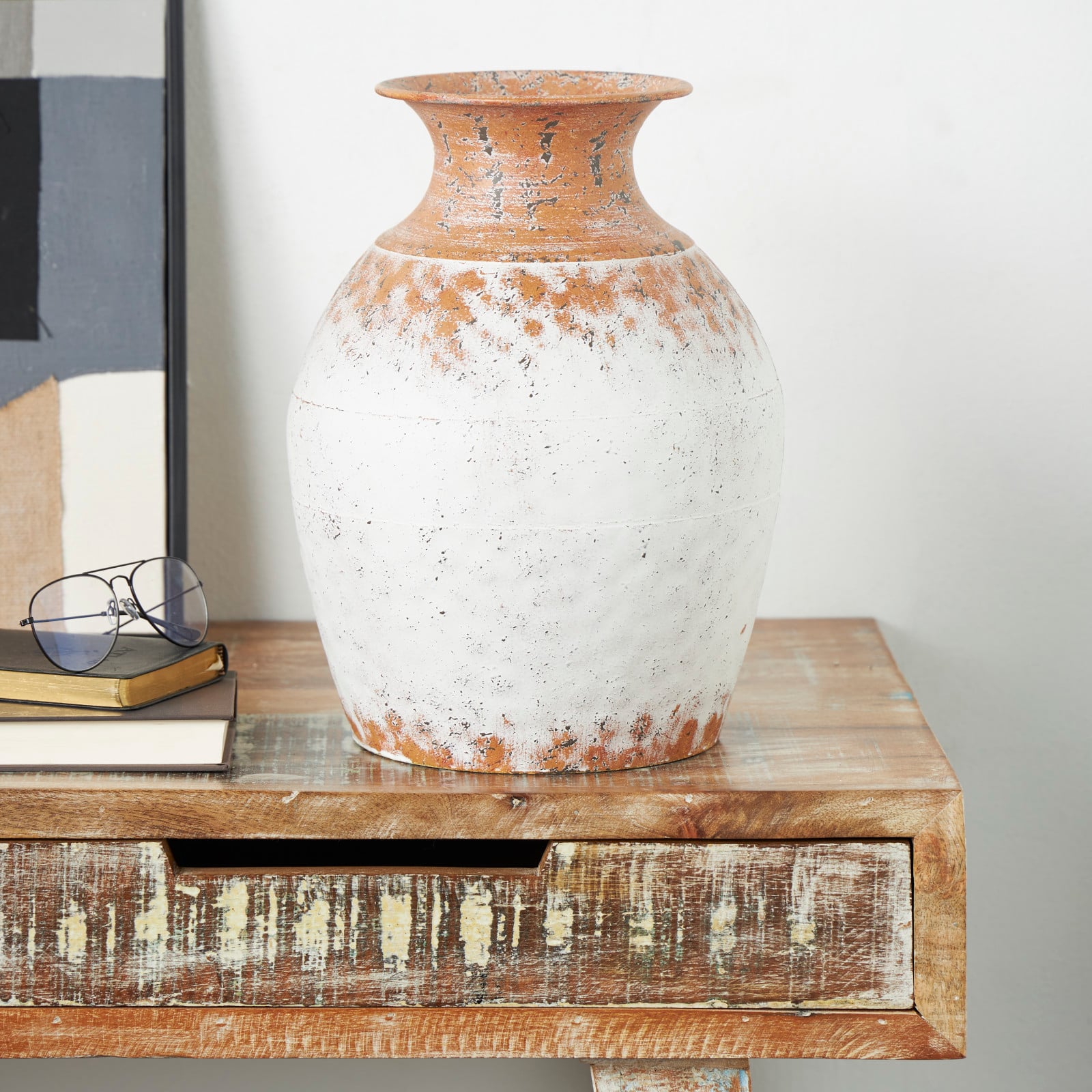 14" White & Rust Distressed Vase