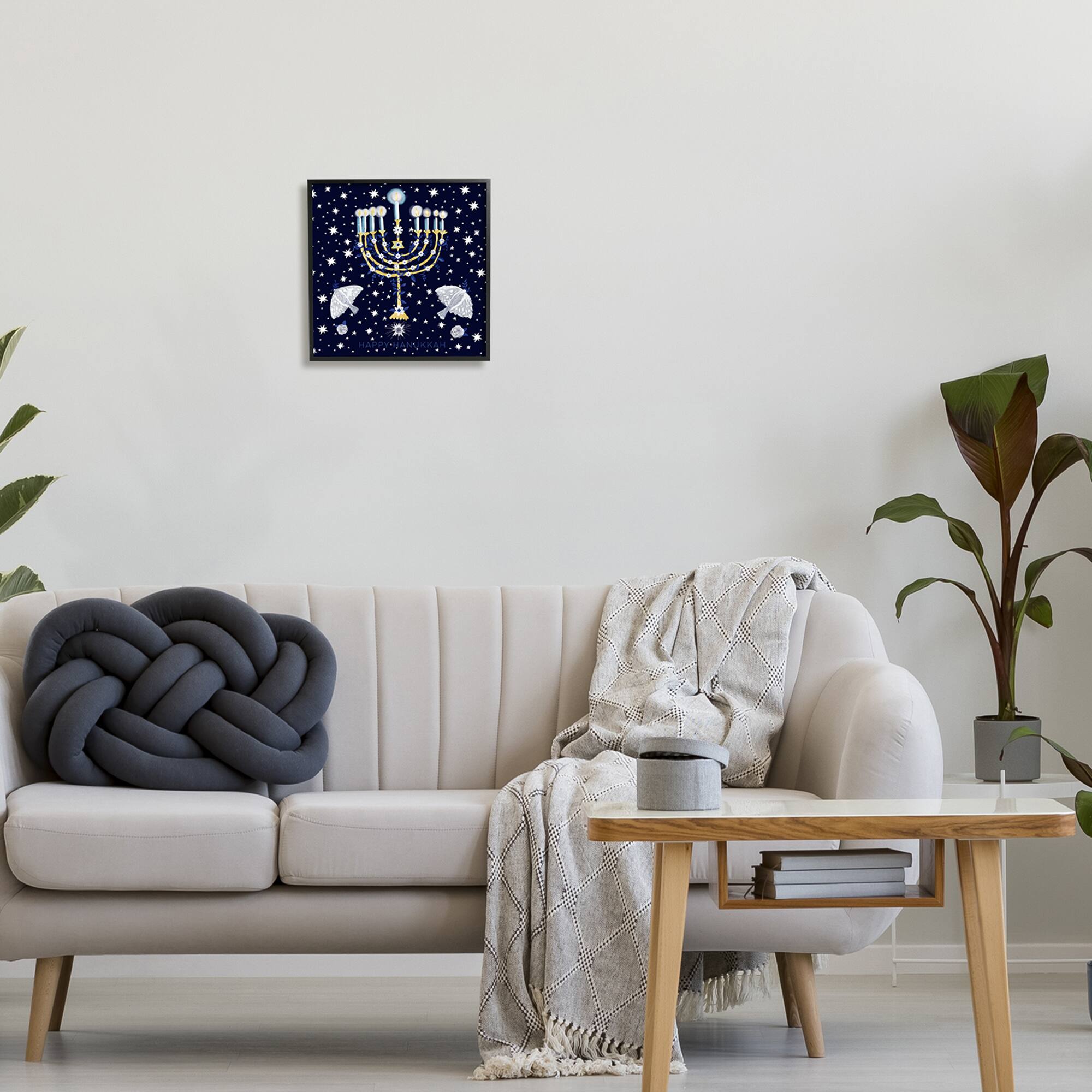 Stupell Industries Happy Hanukkah Starry Menorah Framed Giclee Art