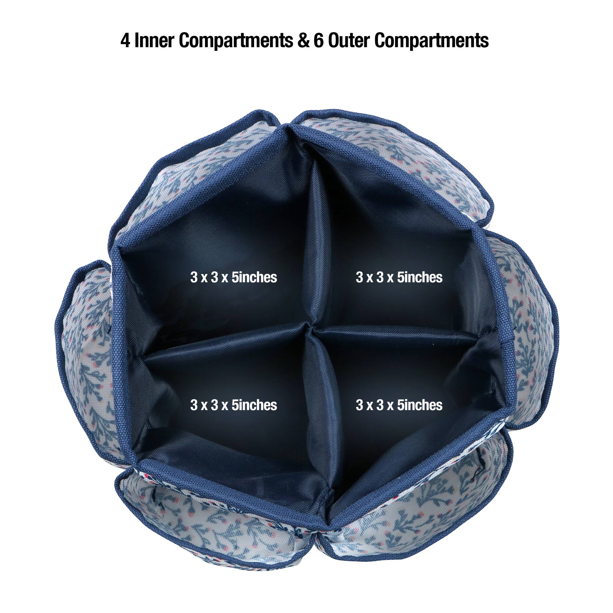 SINGER® Navy Floral Print Sewing Spinning Tabletop Organizer