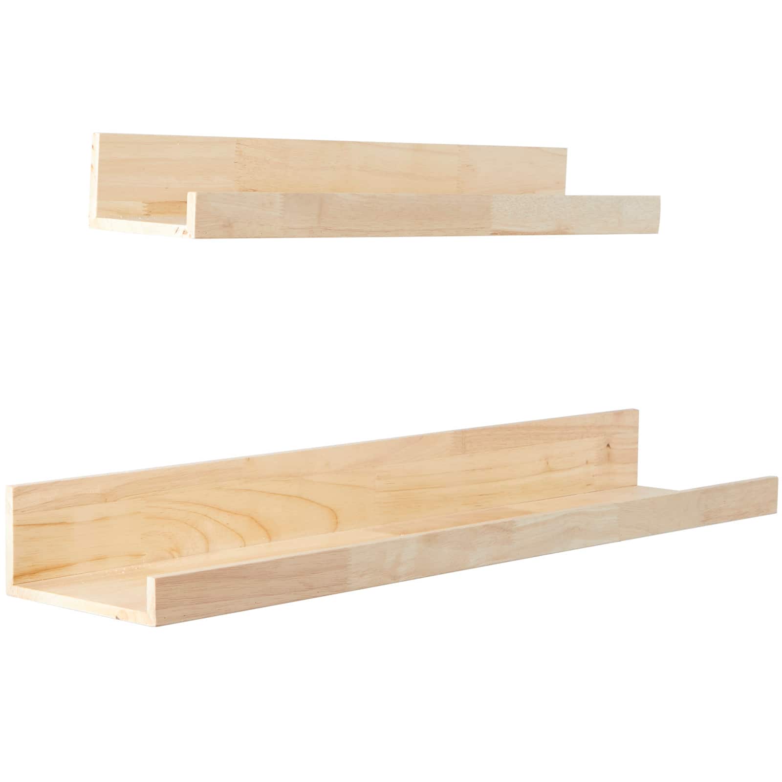 Light Brown Wood 2 Shelves Wall Shelf with Lip Set of 2 18", 24"