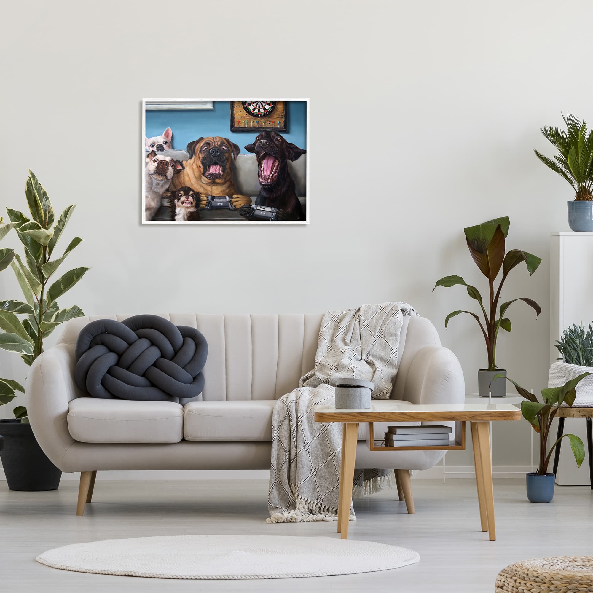 Stupell Industries Funny Dogs Playing Video Games Livingroom Pet Portrait in White Frame Wall Art