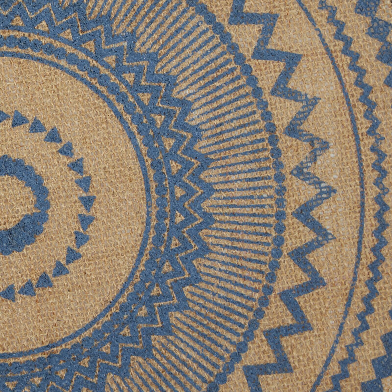 French Blue Aztec Print On Natural Round Jute Placemat (Set of 6)