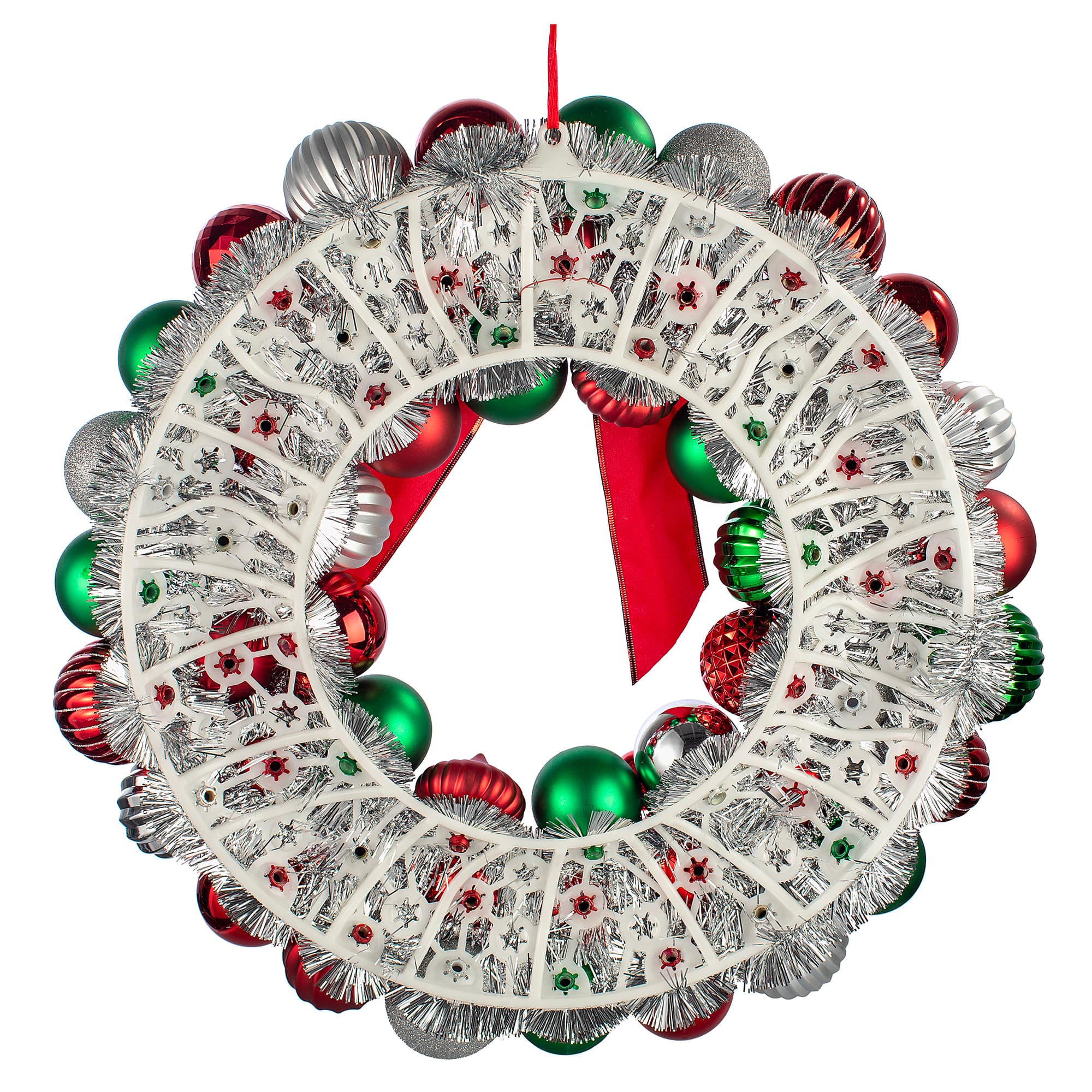 24" Red, Green & Silver Ornament Wreath with Bow by Ashland®