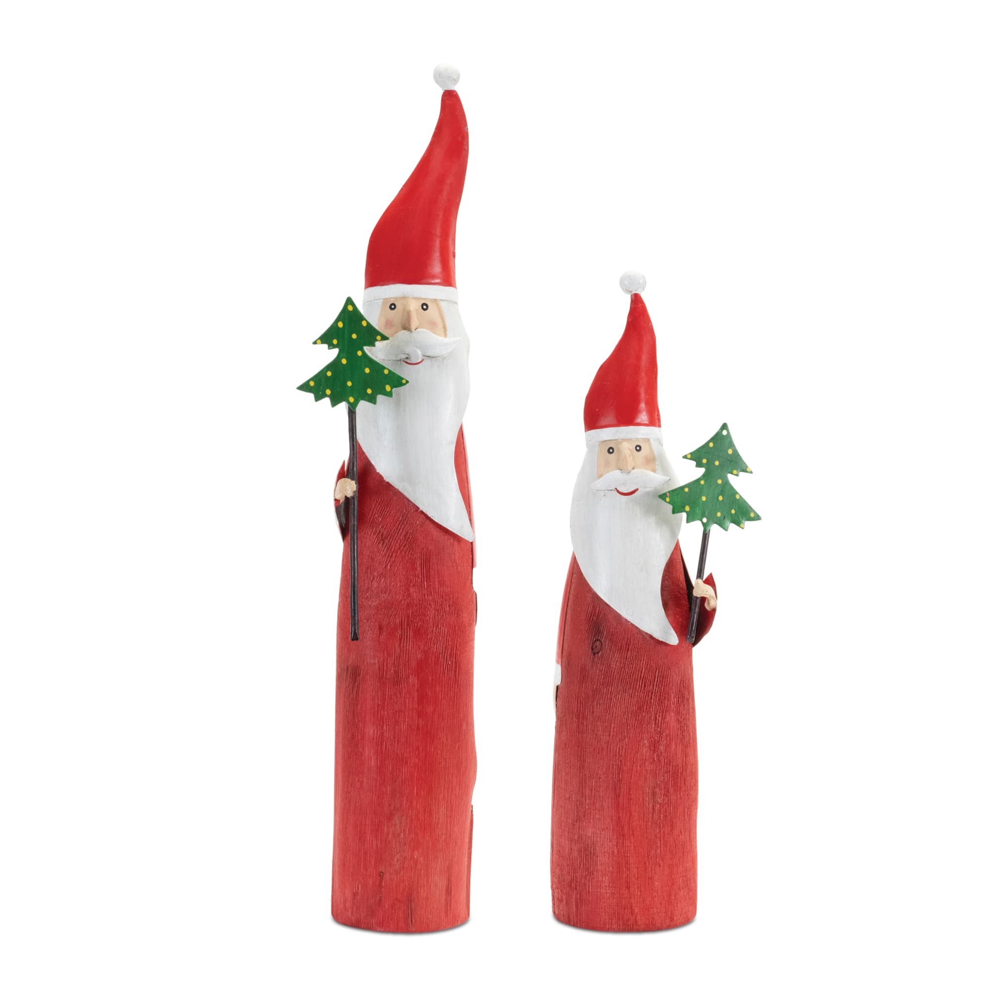 Wood Santa Figure with Metal Accents Set