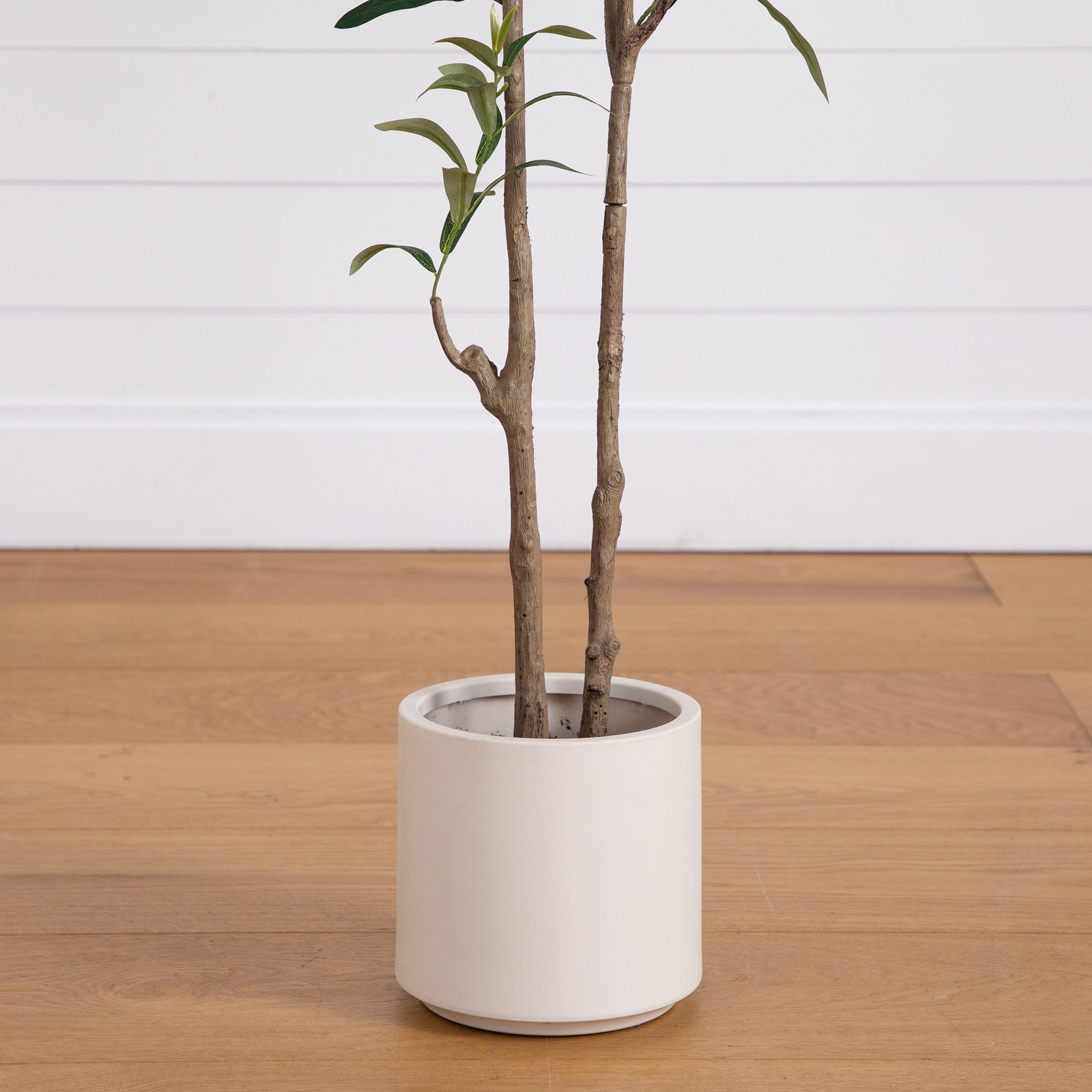 5ft. Artificial Minimalist Olive Tree in White Decorative Planter