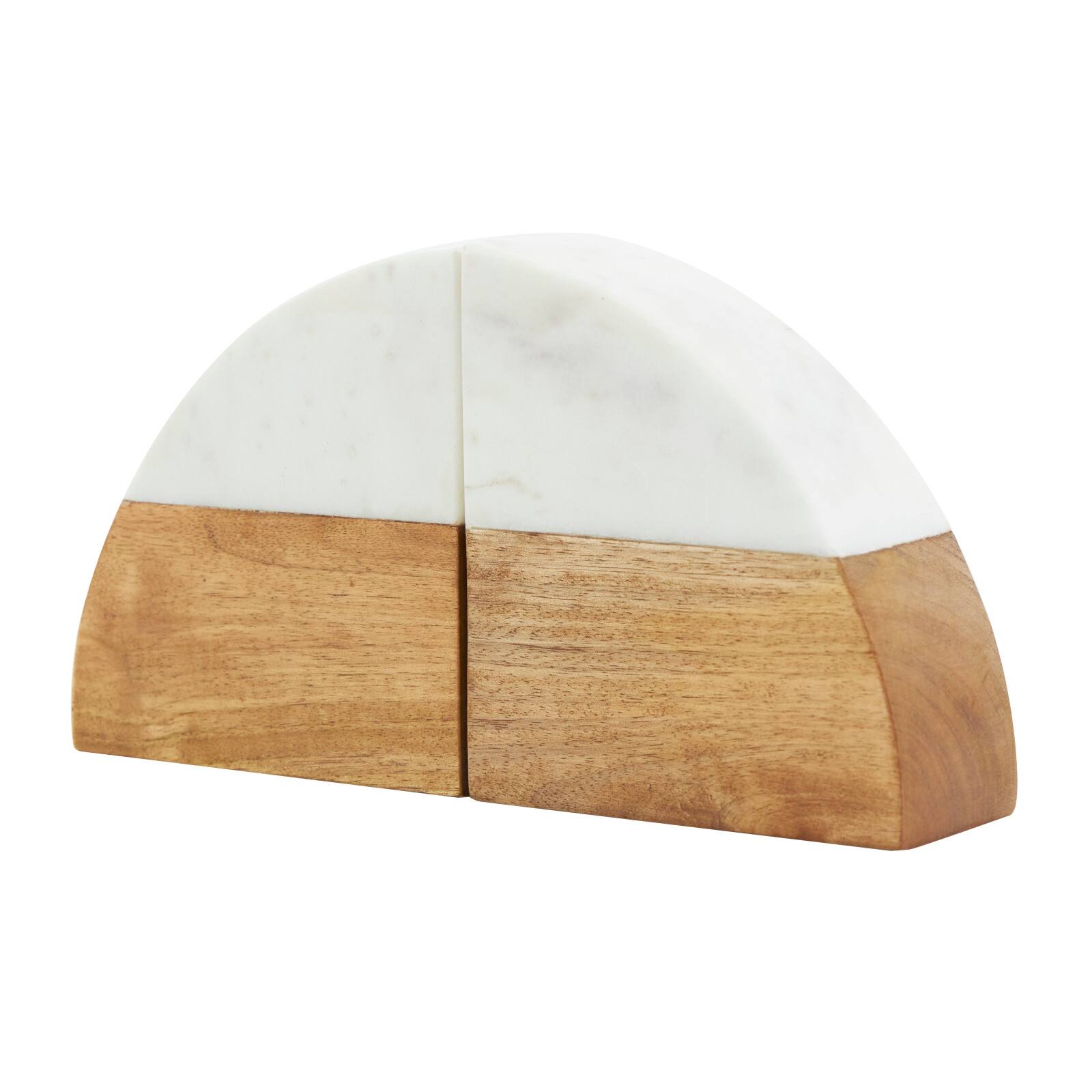 5" Marble & Wood Geometric Arched Bookends Set