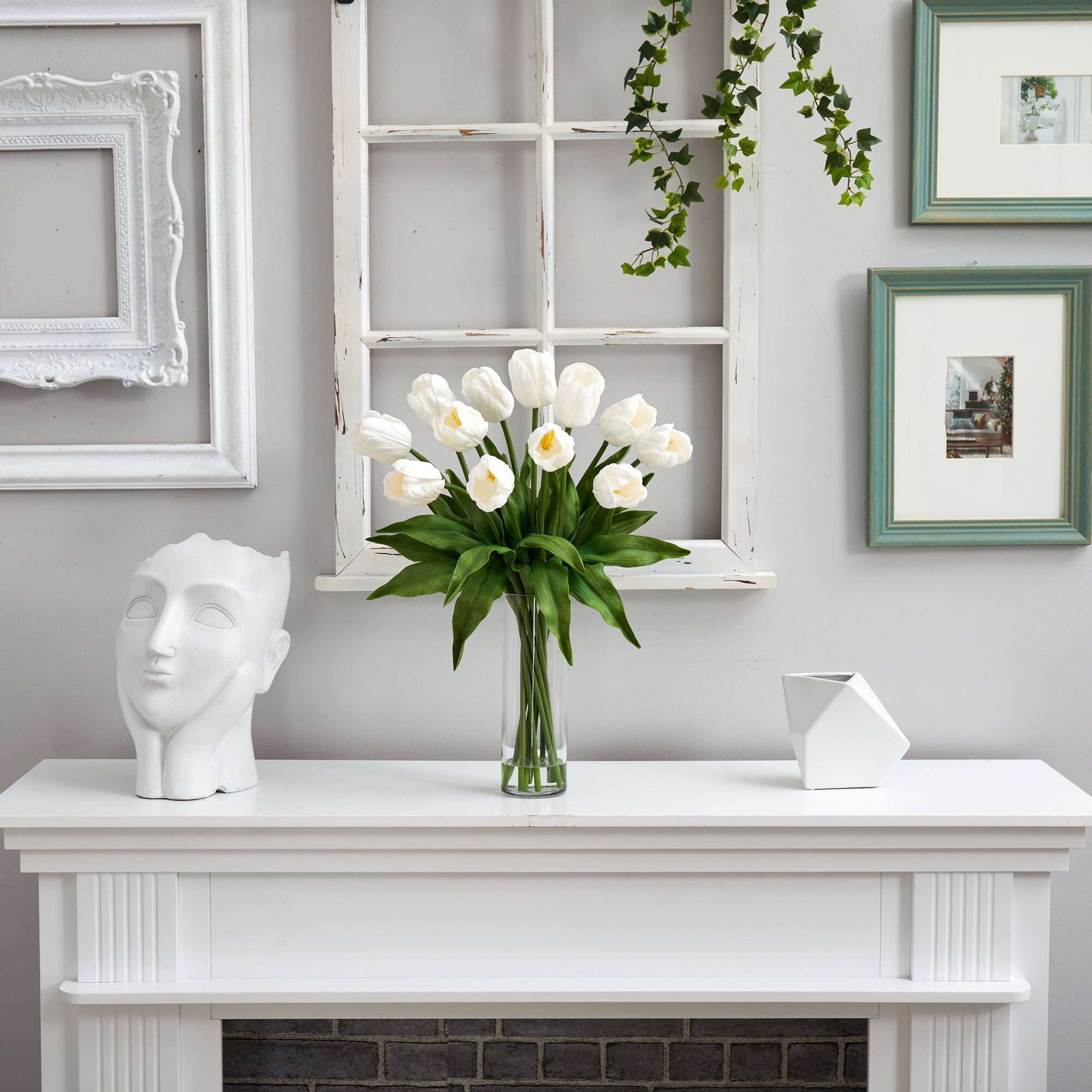 23" Artificial Tulip Arrangement with Cylinder Glass Vase