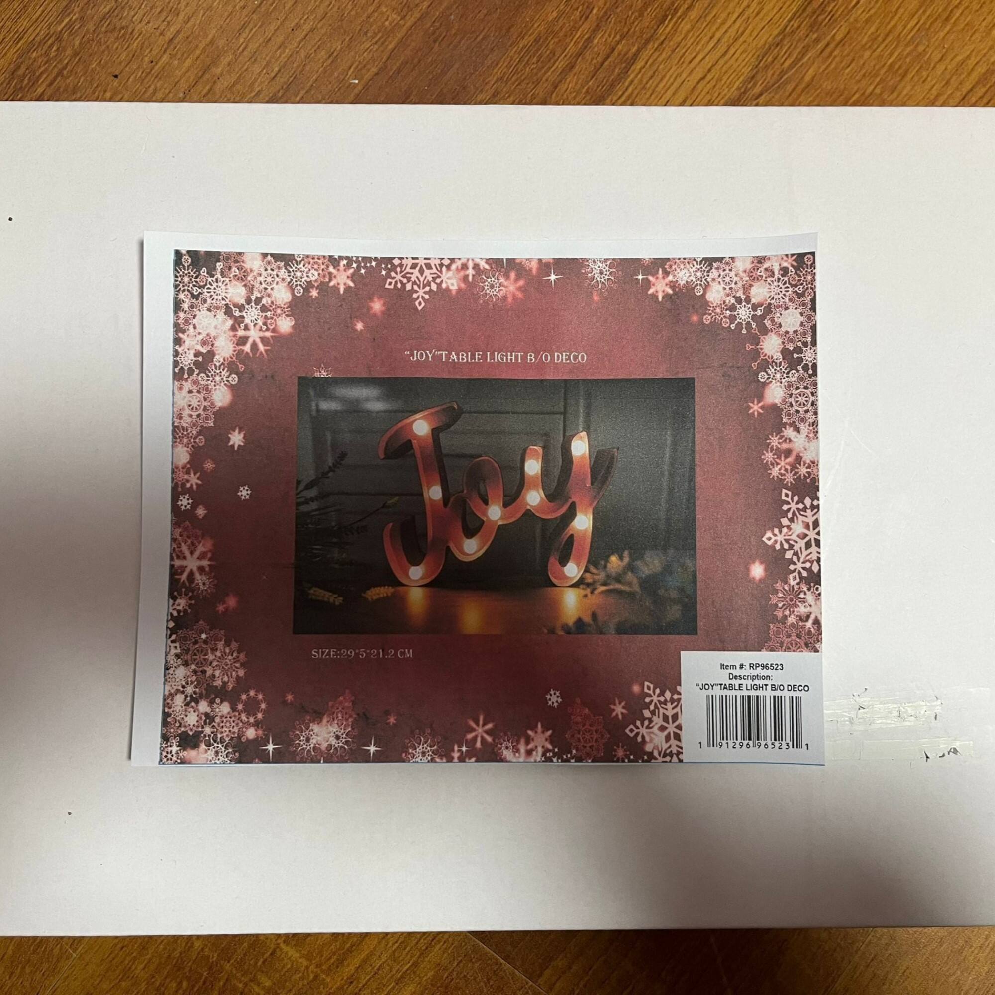 Lighted "Joy" Christmas Decoration - 11.25"