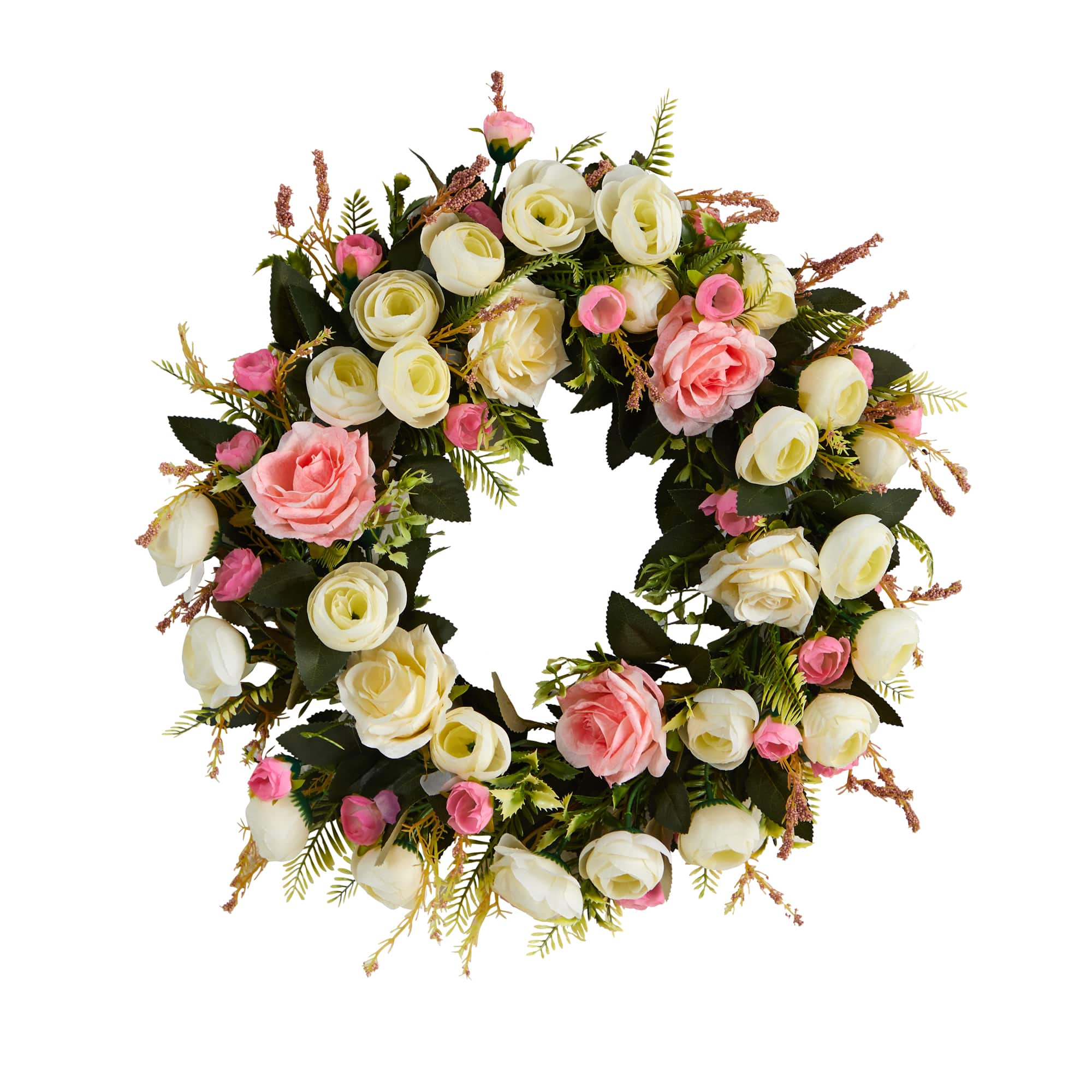 20&#x22; White &#x26; Pink Rose Wreath