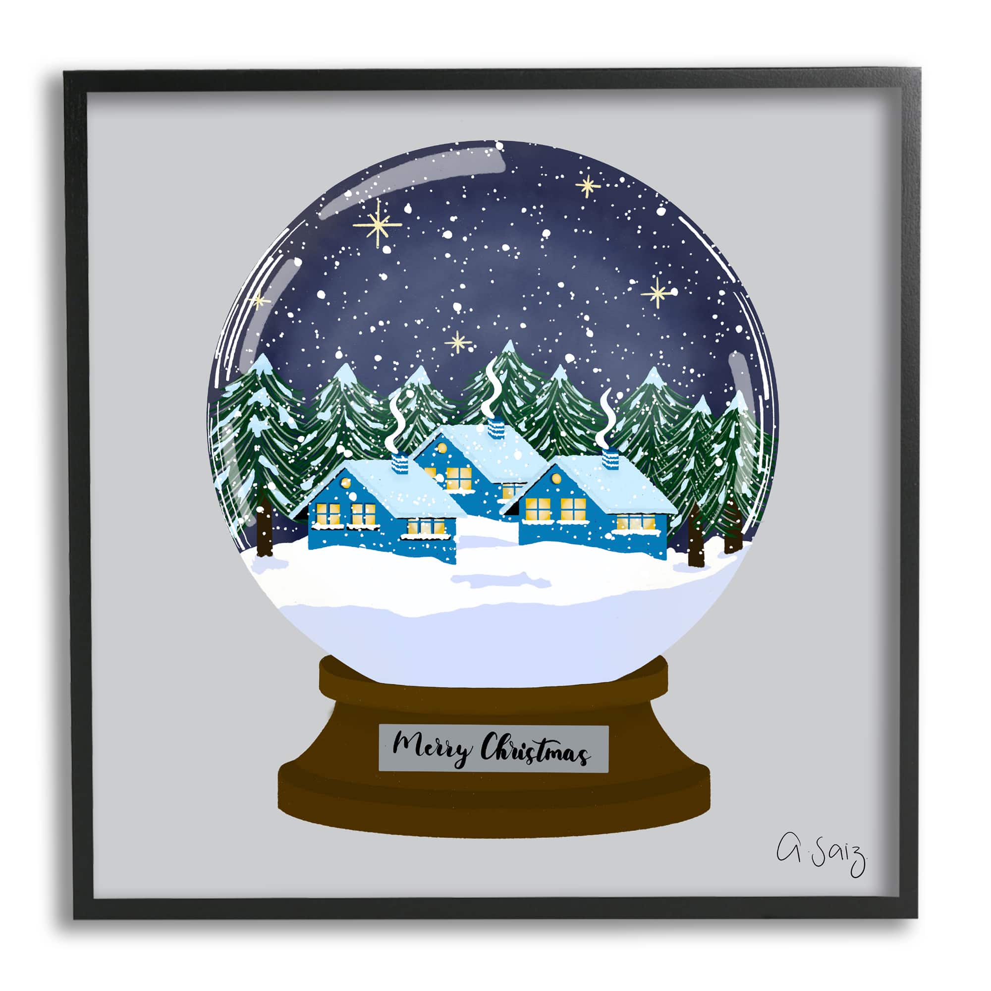 Stupell Industries Merry Christmas Winter Snow Globe Framed Giclee Art