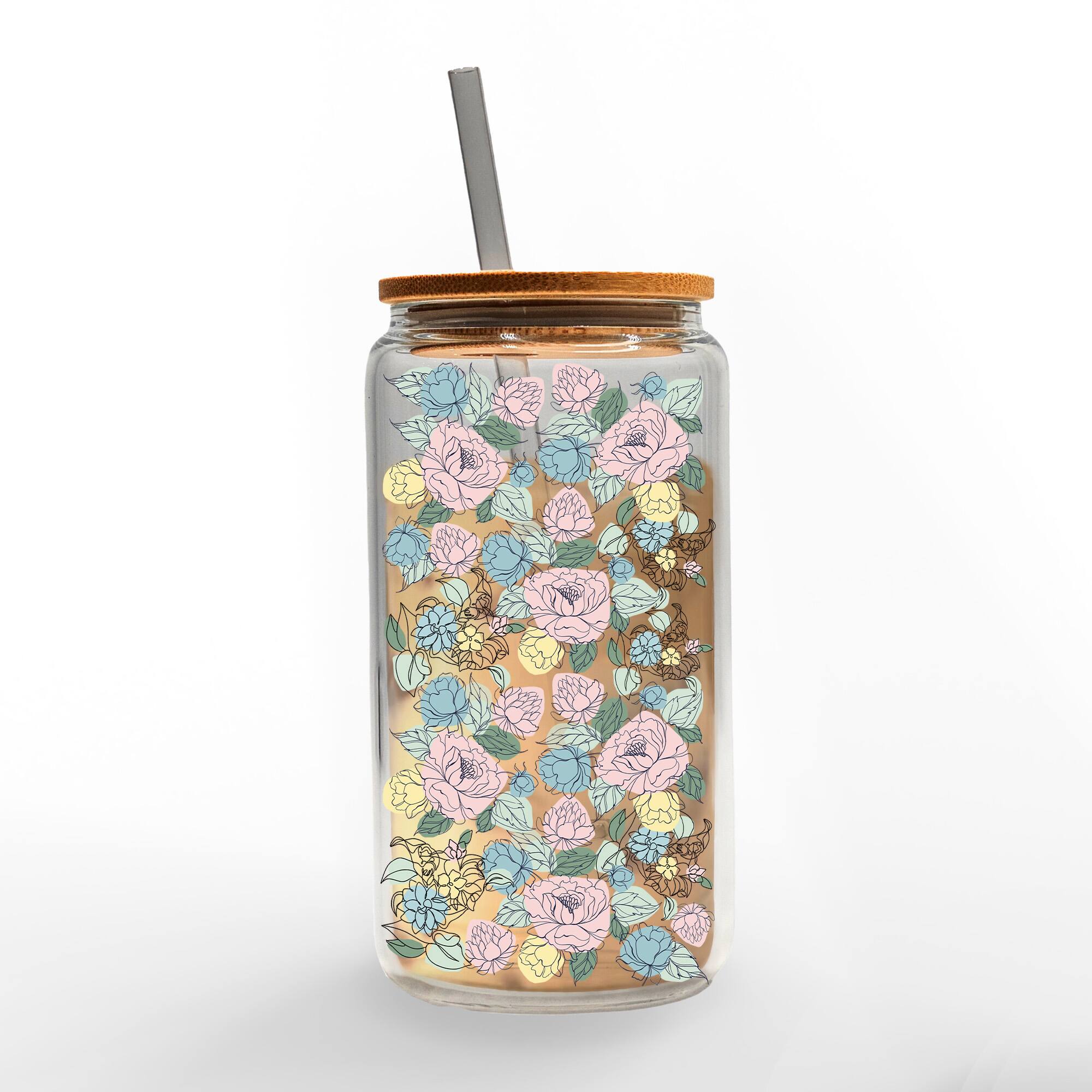 16oz. Contour Flower Pattern Glass Can Cup