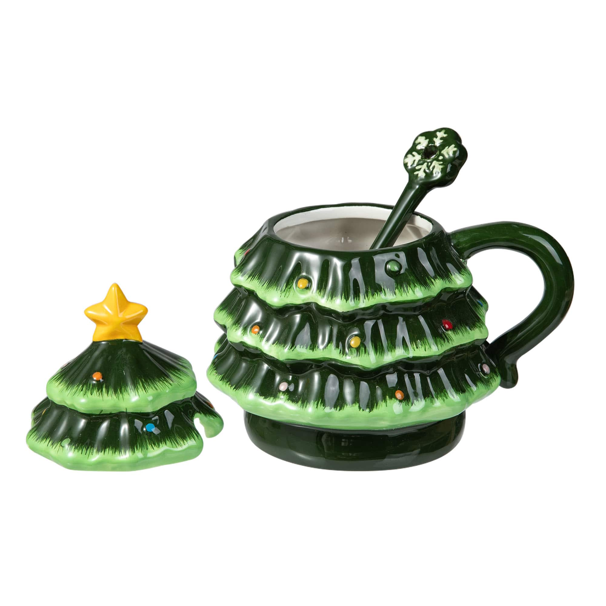 Glitzhome&#xAE; 6.5&#x22; Christmas Ceramic Tree Mug with Lid and Spoon