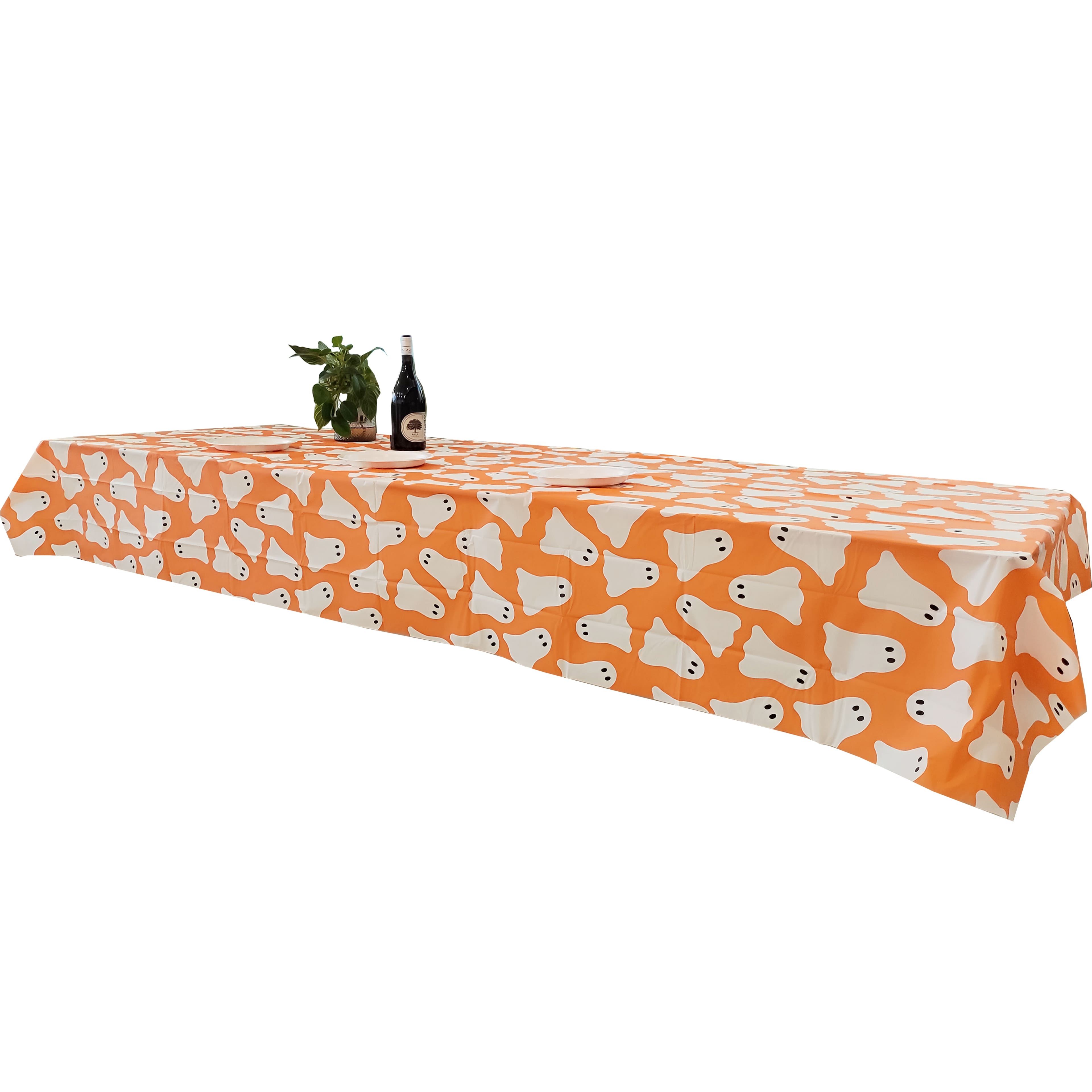 54&#x22; x 108&#x22; Orange Ghosts Table Cover by Celebrate It&#x2122;