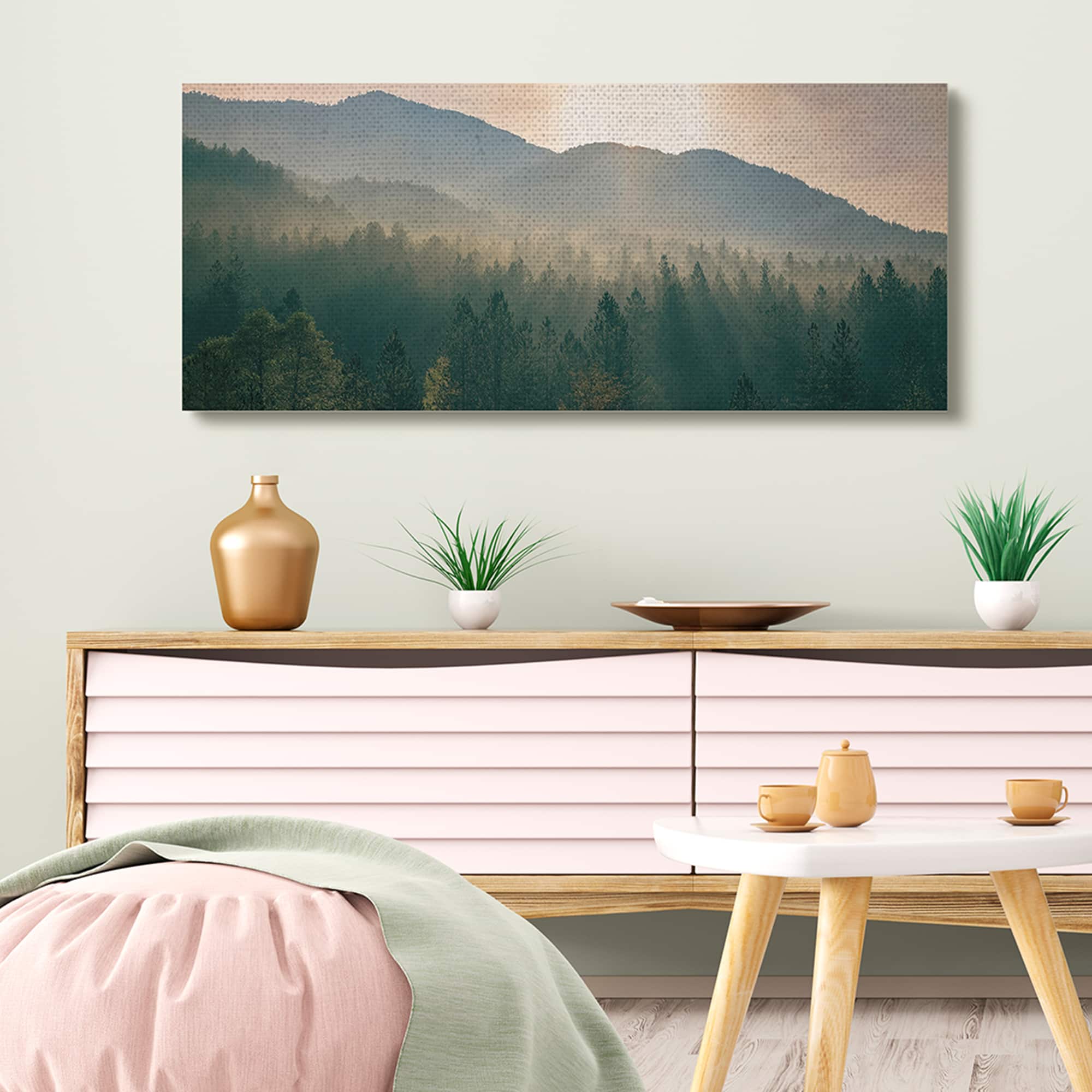 Stupell Industries Morning Sun over Misty Tree Forest Landscape Canvas Wall Art