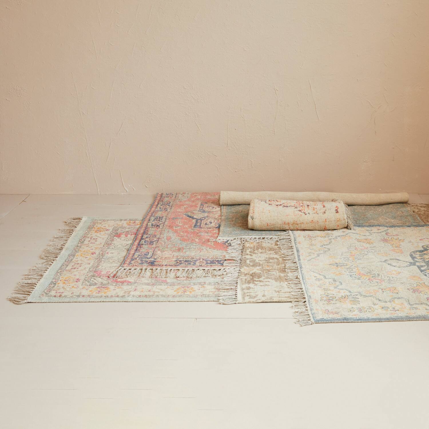 Hello Honey® 4ft. x 6ft. Orange, Brown & Cream Cotton Chenille Distressed Print Rug with Fringe