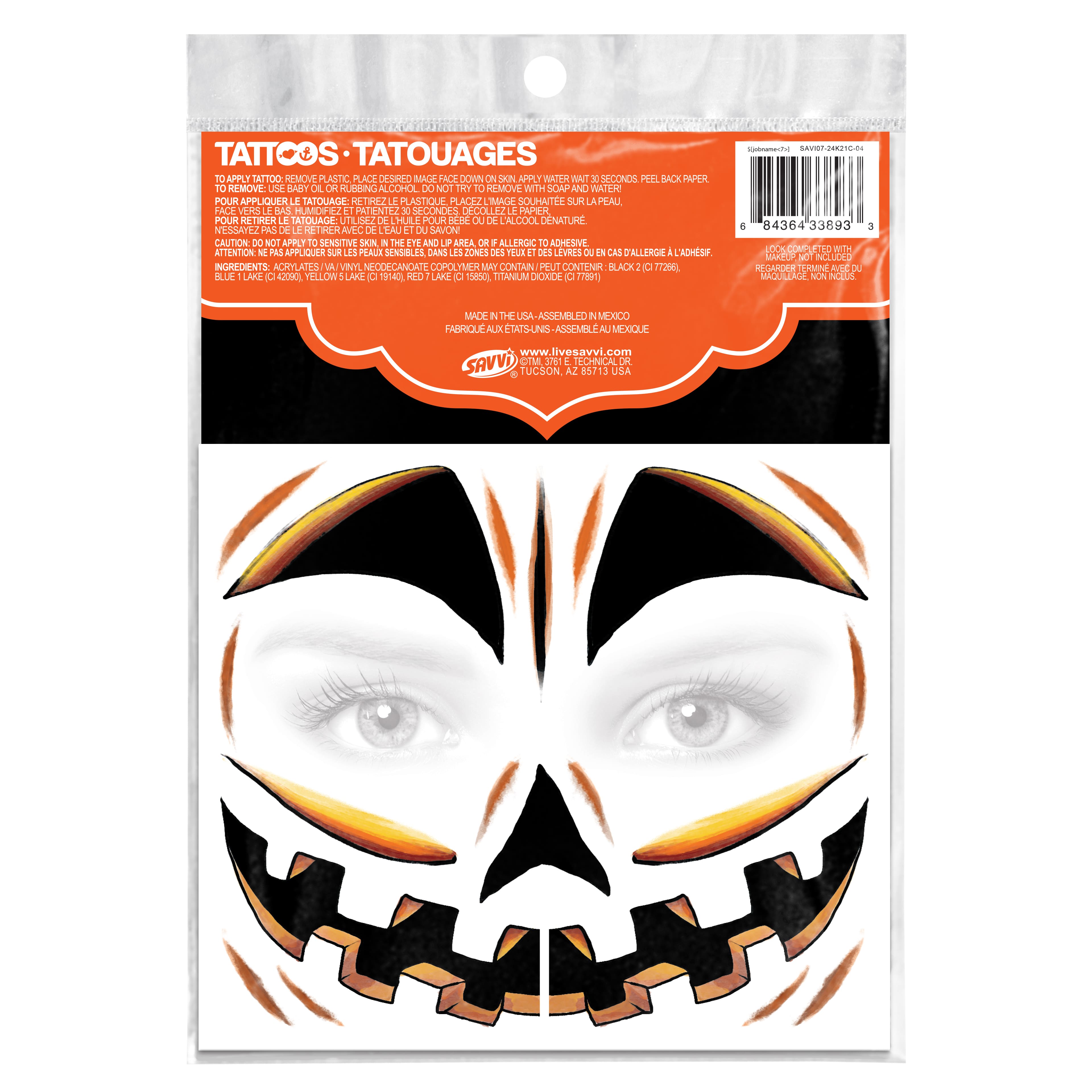 Savvi Pumpkin Temporary Tattoos