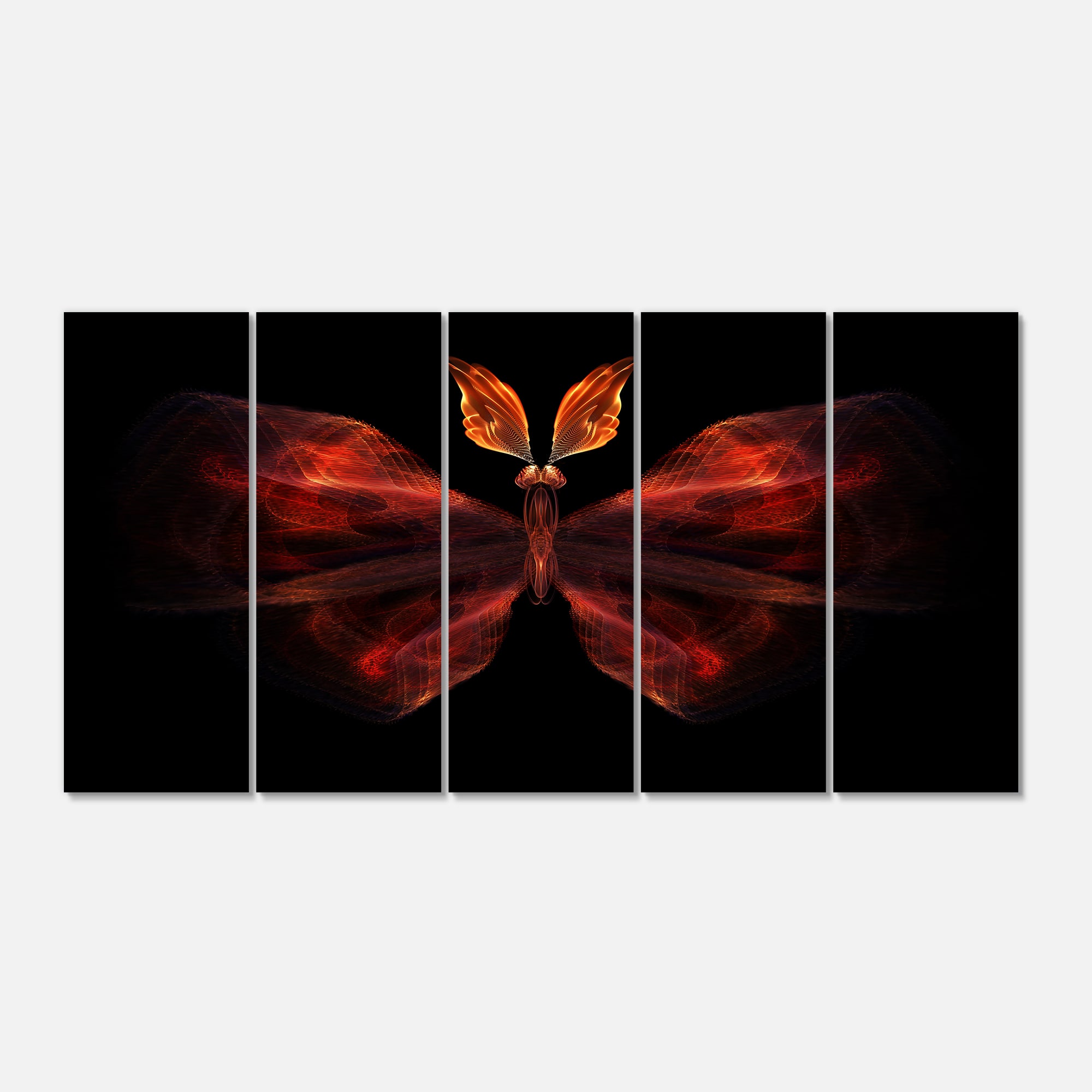 Designart - Red Fractal Butterfly in Dark - Abstract Canvas Art Print