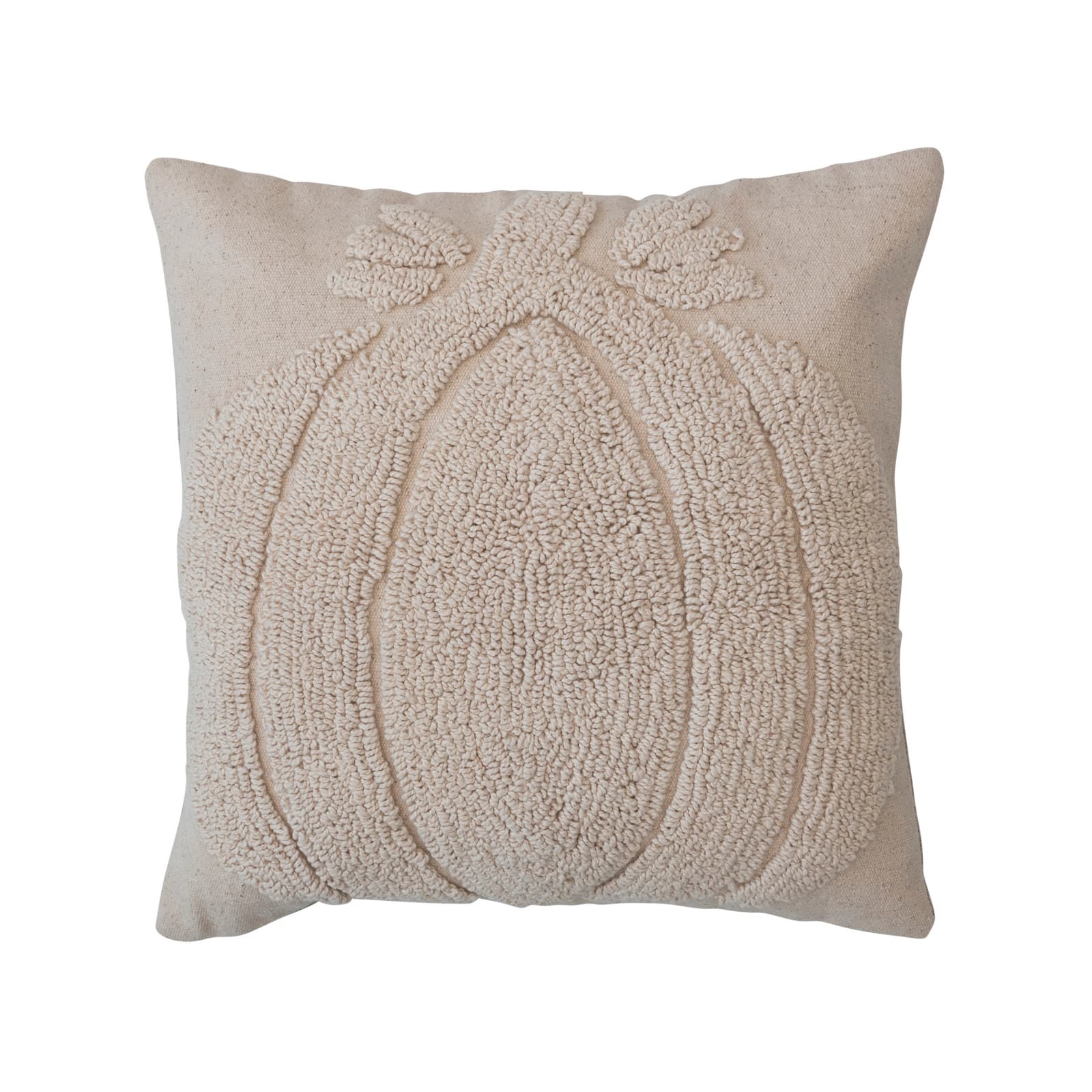 18&#x22; Cream Pumpkin &#x26; Chambray Square Cotton Slub Tufted Pillow