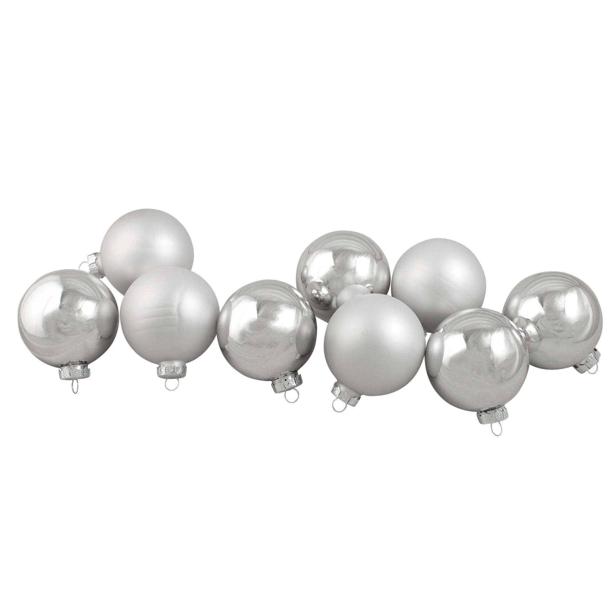 10ct. 1.75&#x22; Silver Shiny and Matte Glass Ball Christmas Ornaments