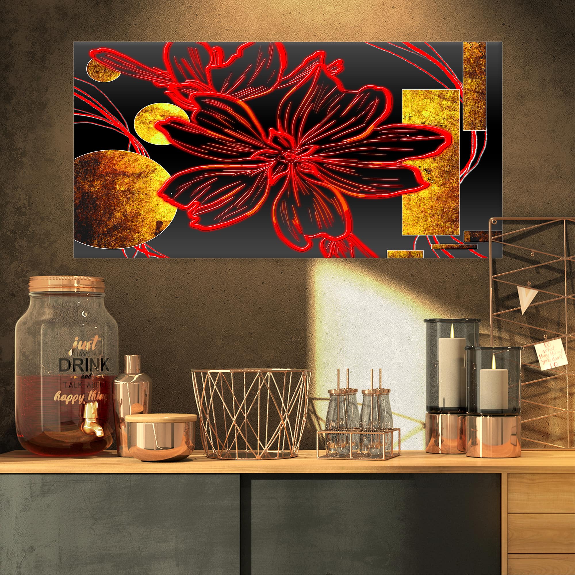 Designart - Abstract Red Flower Painting - Large Floral Canvas Art Print