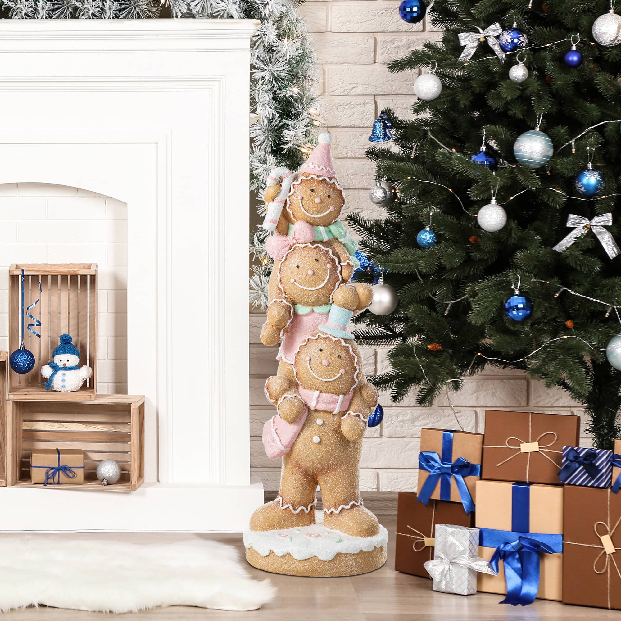 Glitzhome&#xAE; 29.25&#x22; Christmas Macaron Resin Stacked Gingerbread Man Porch Decor