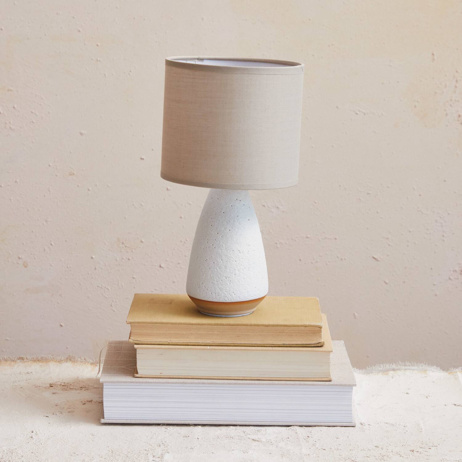 Hello Honey® 10.75" White Speckled Stoneware Table Lamp with Linen Shade