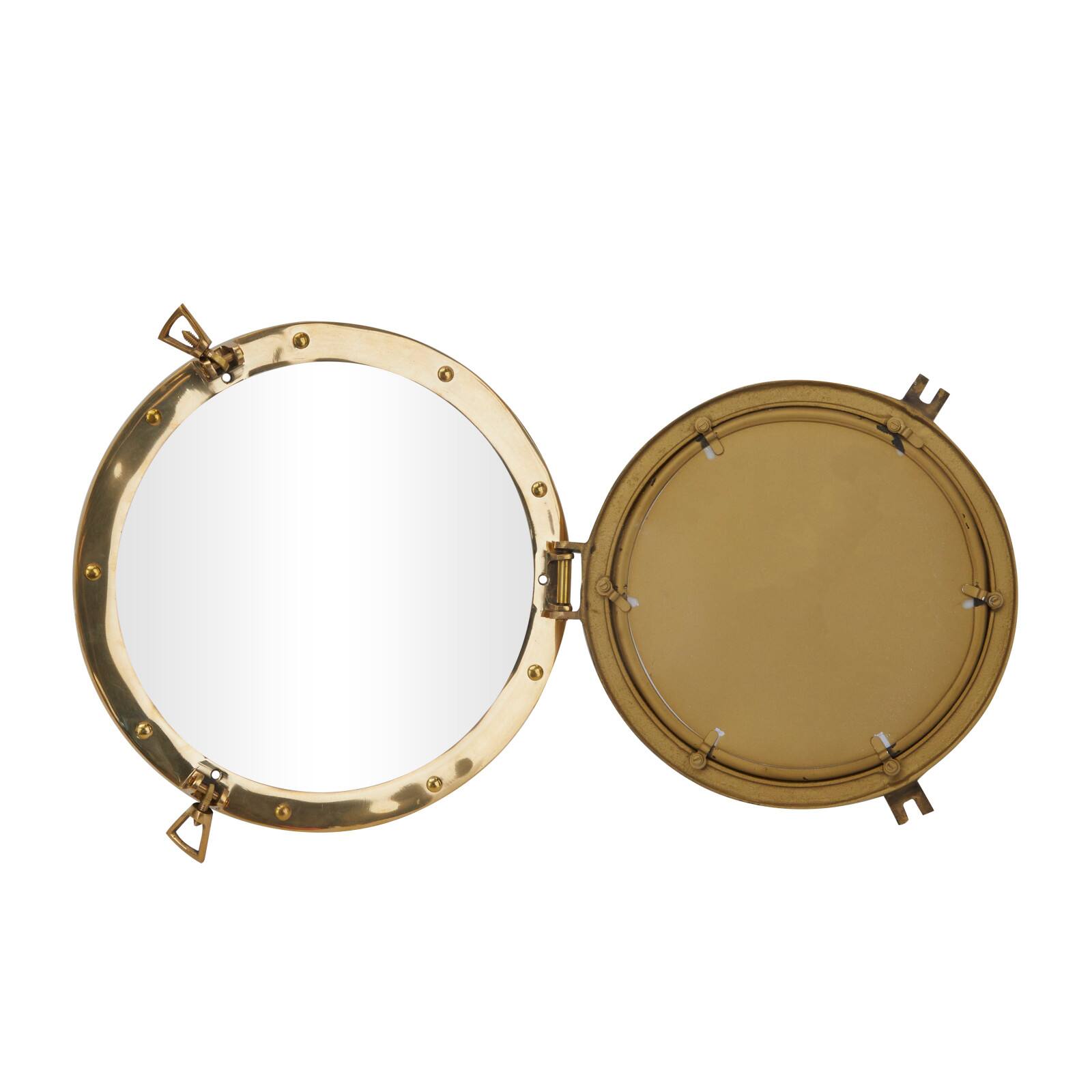 The Novogratz Gold Brass Sail Boat Wall Mirror with Port Hole Detailing 12&#x22; x 2&#x22; x 12&#x22;