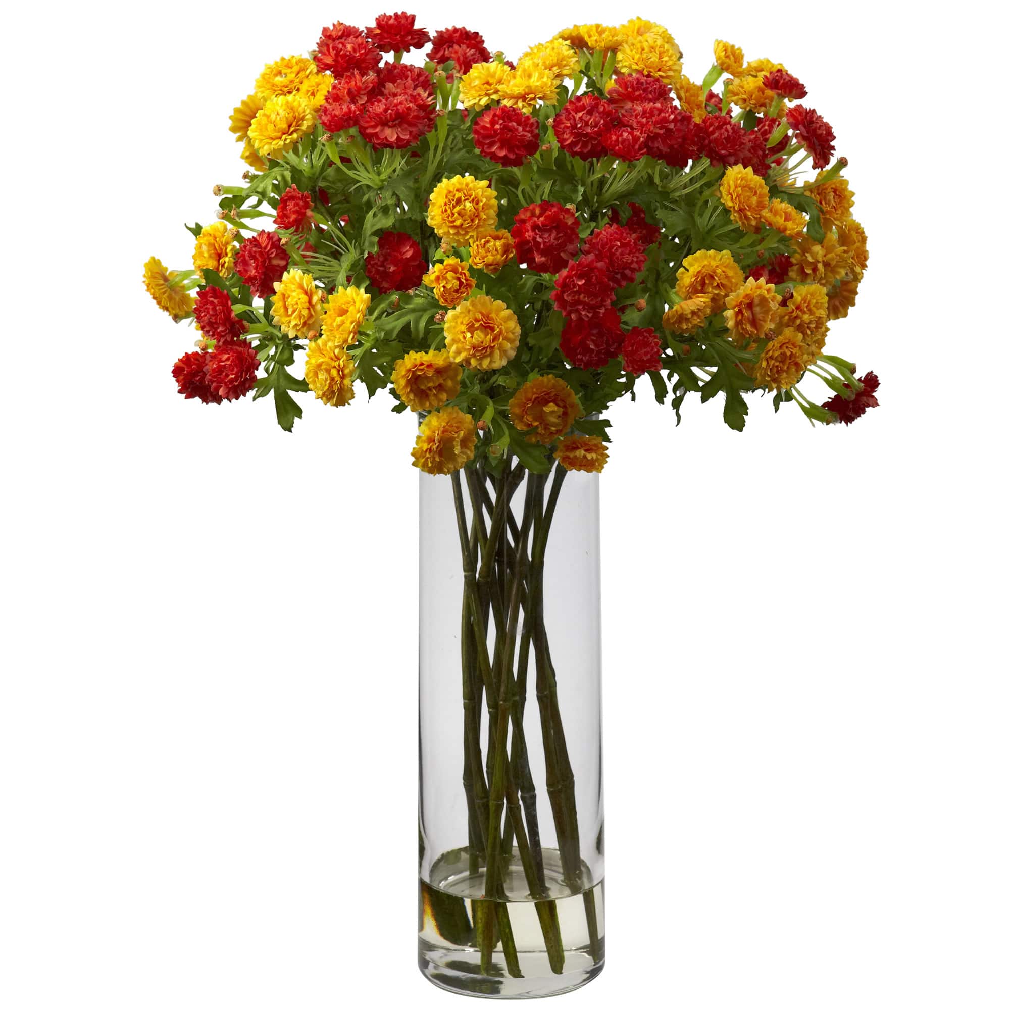 17&#x22; Red &#x26; Yellow Japanese Silk Flower Arrangement in Tall Vase