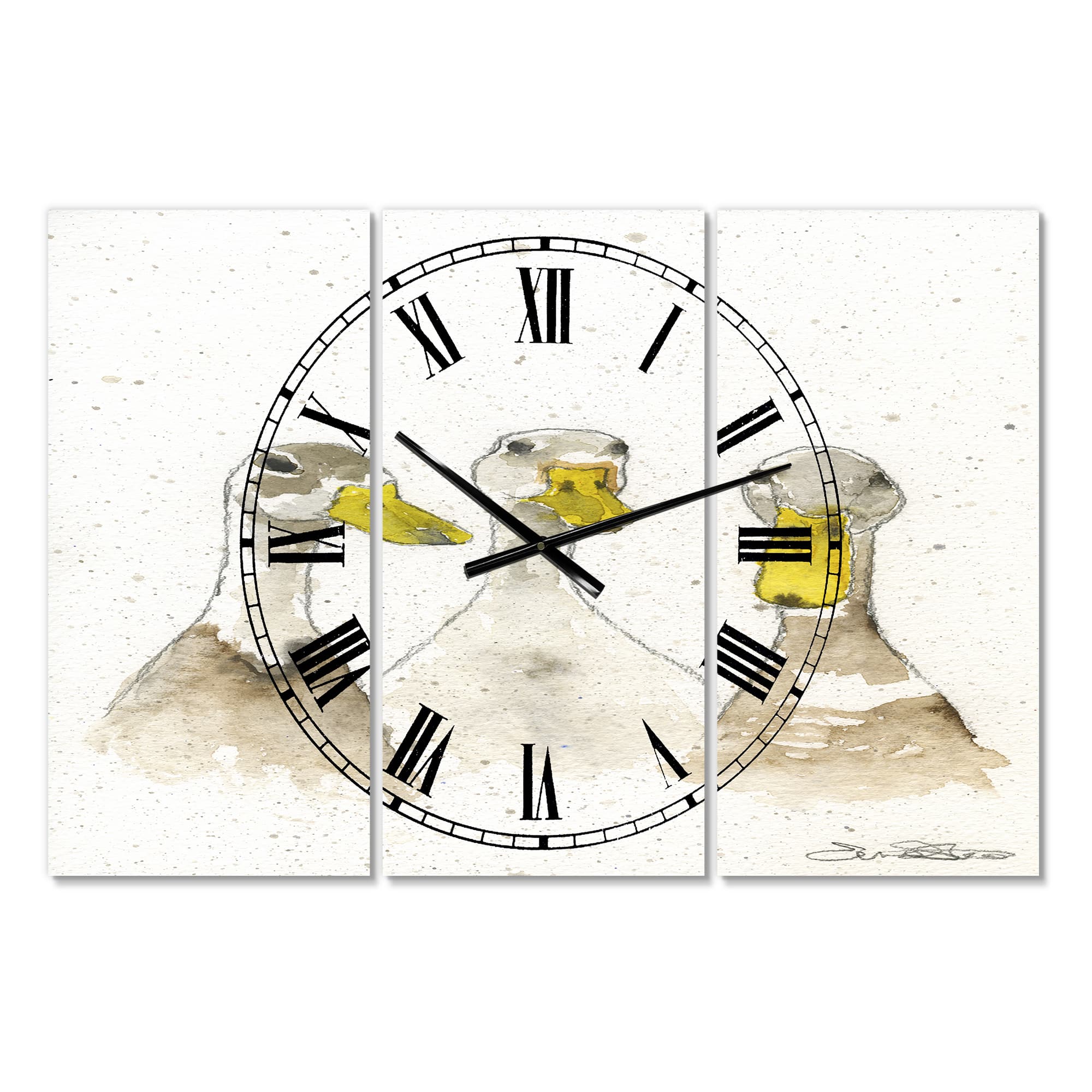 Designart Three White Ducks Farmhouse Multipanel Wall Clock