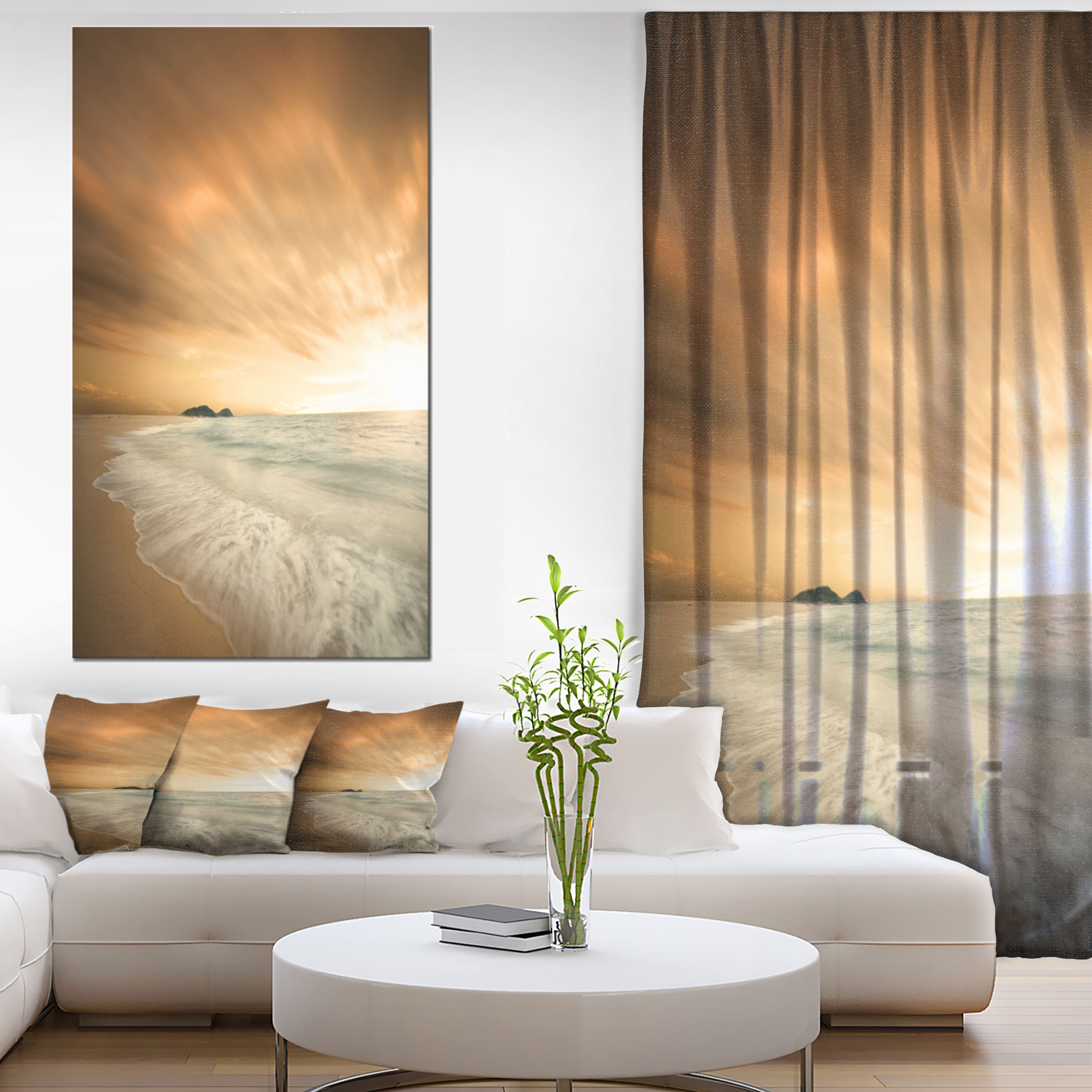 Designart - Beautiful Brown Beach at Sunset - Large Beach Canvas Wall Art