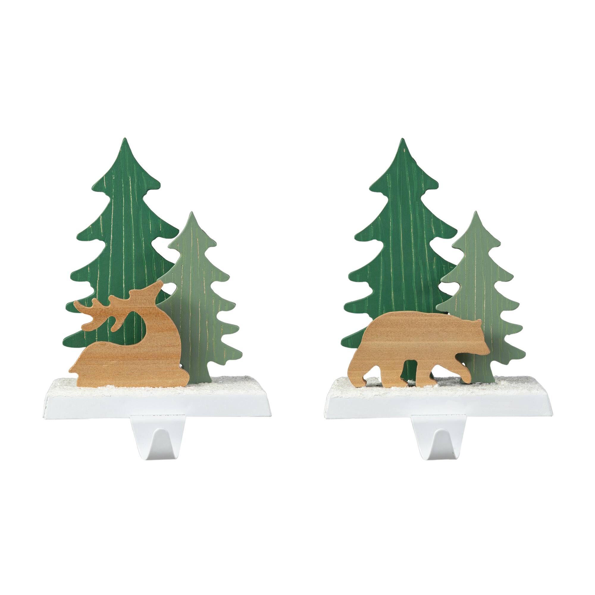 Glitzhome&#xAE; 6.5&#x22; Christmas Reindeer &#x26; Bear Stocking Holder Set