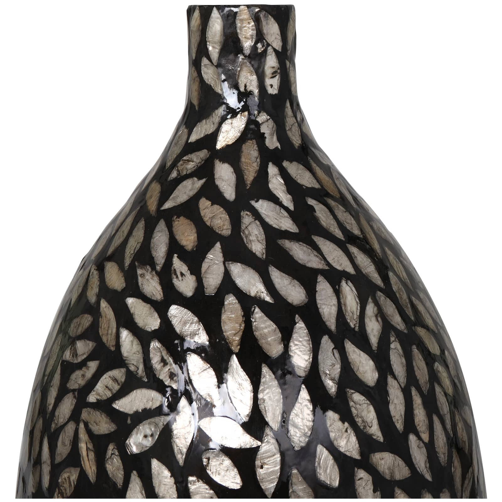 22&#x22; Black Mother of Pearl Handmade Mosaic Floral Inspired Vase