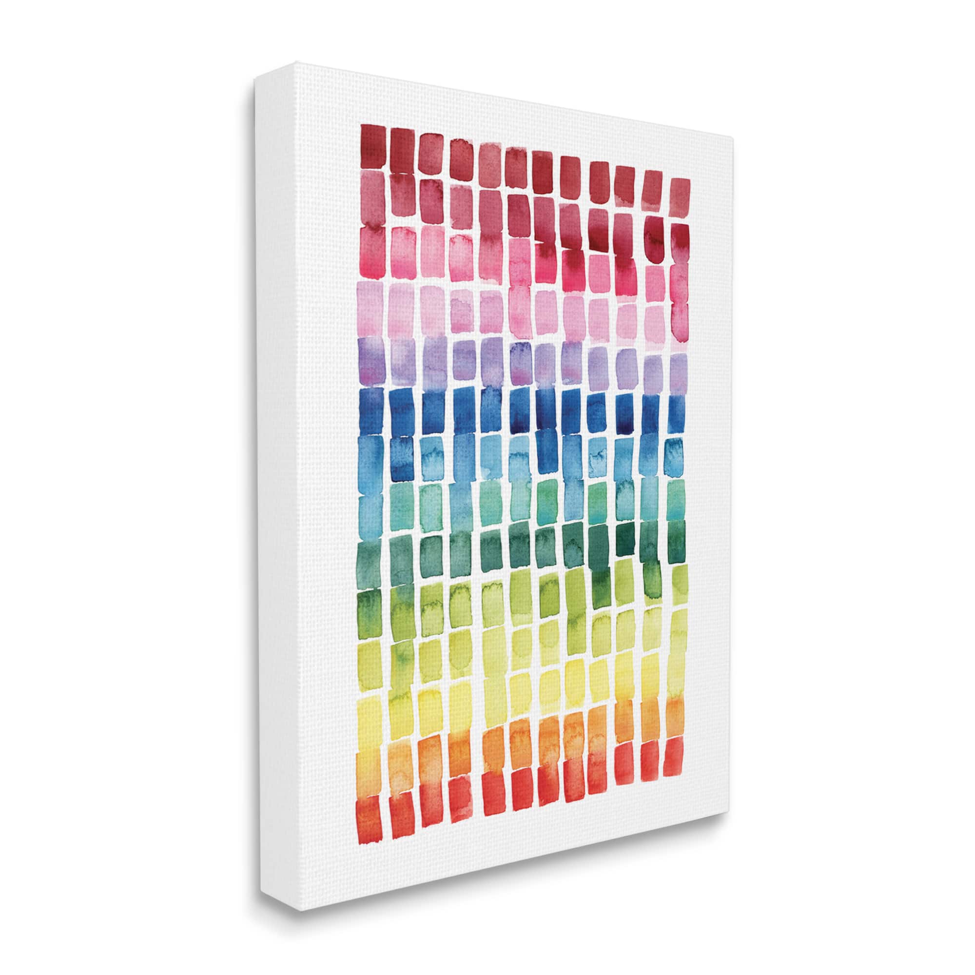 Stupell Industries Geometric Watercolor Rainbow Tiles over White Canvas Wall Art