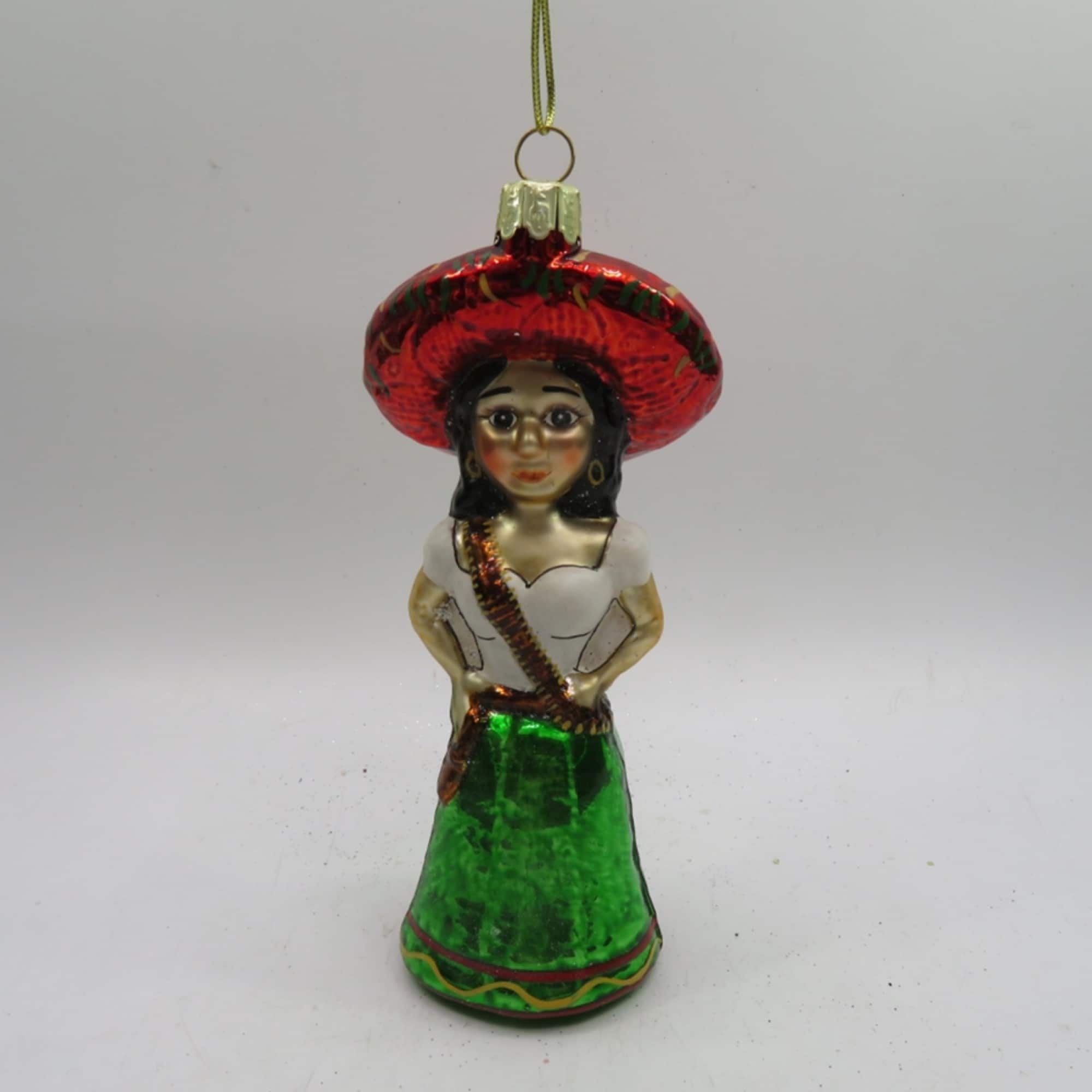 5.75" Red and Green Latina Lady Glass Christmas Ornament