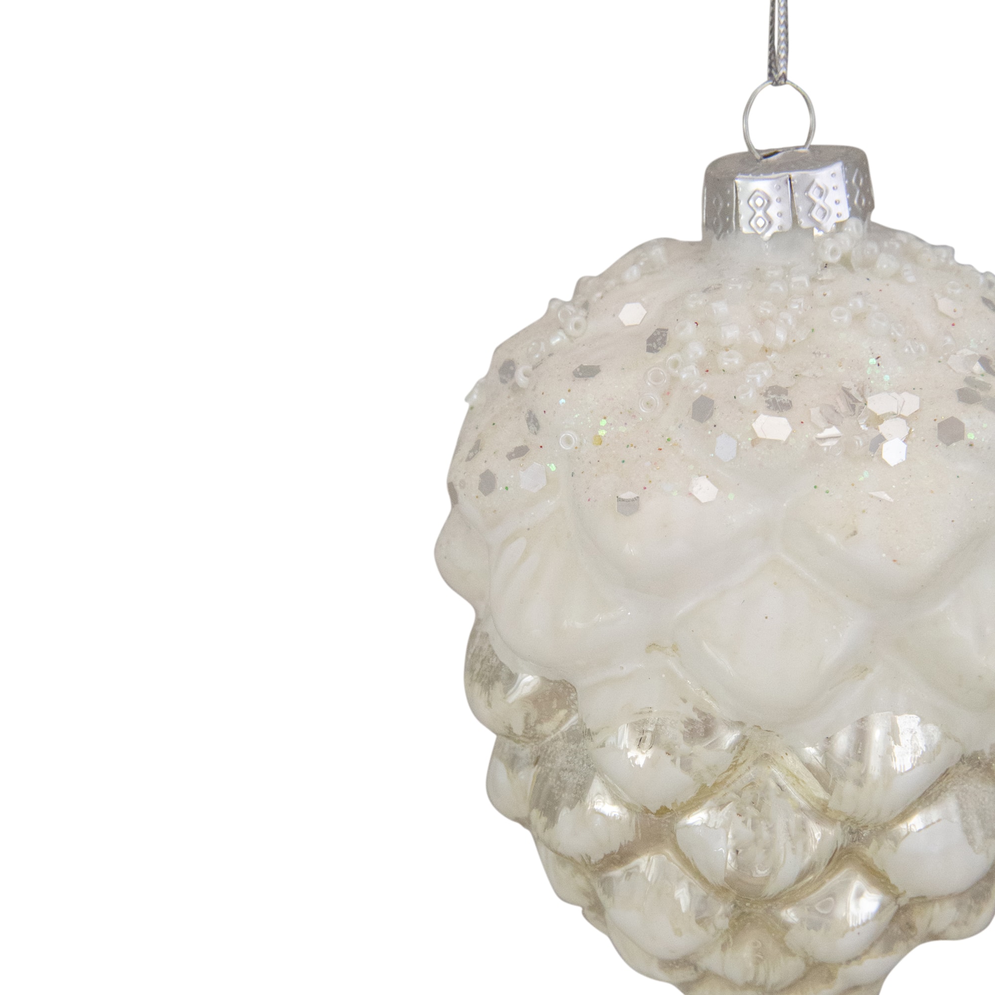3.5&#x22; Silver Frosted Pine Cone Glass Christmas Ornament