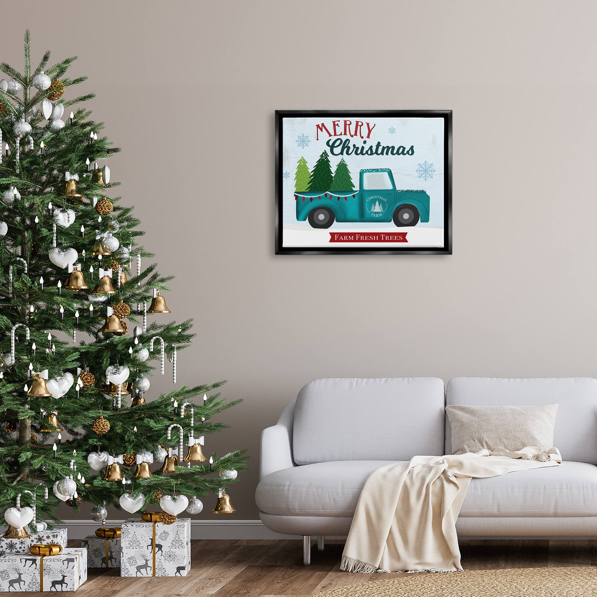 Stupell Industries Merry Christmas Farm Fresh Trees Sign Framed Floater Canvas Wall Art