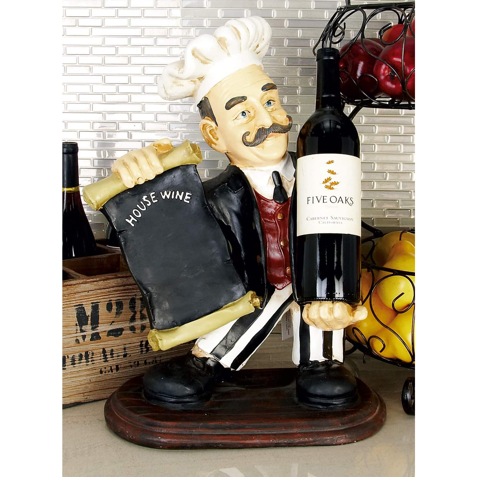 20&#x22; Black Polystone Traditional Decorative Chalkboard Sign with Wine Holder