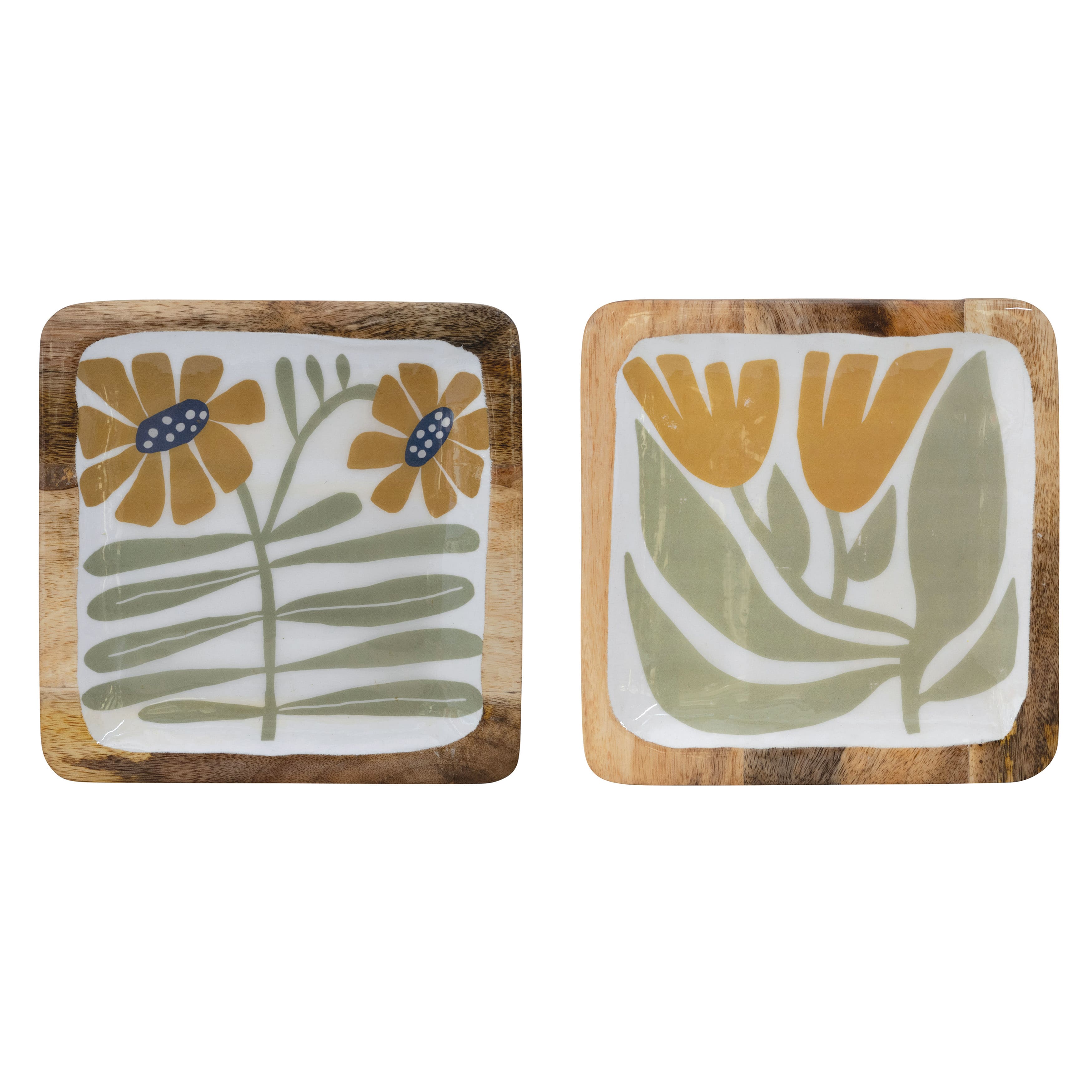 Hello Honey® Multicolor Flowers Enameled Mango Wood Plate Set