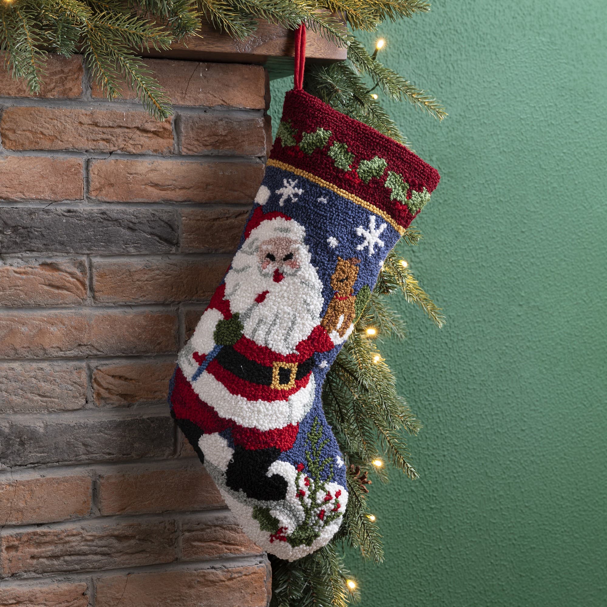 Glitzhome&#xAE; 19&#x22; Santa Hooked Stocking