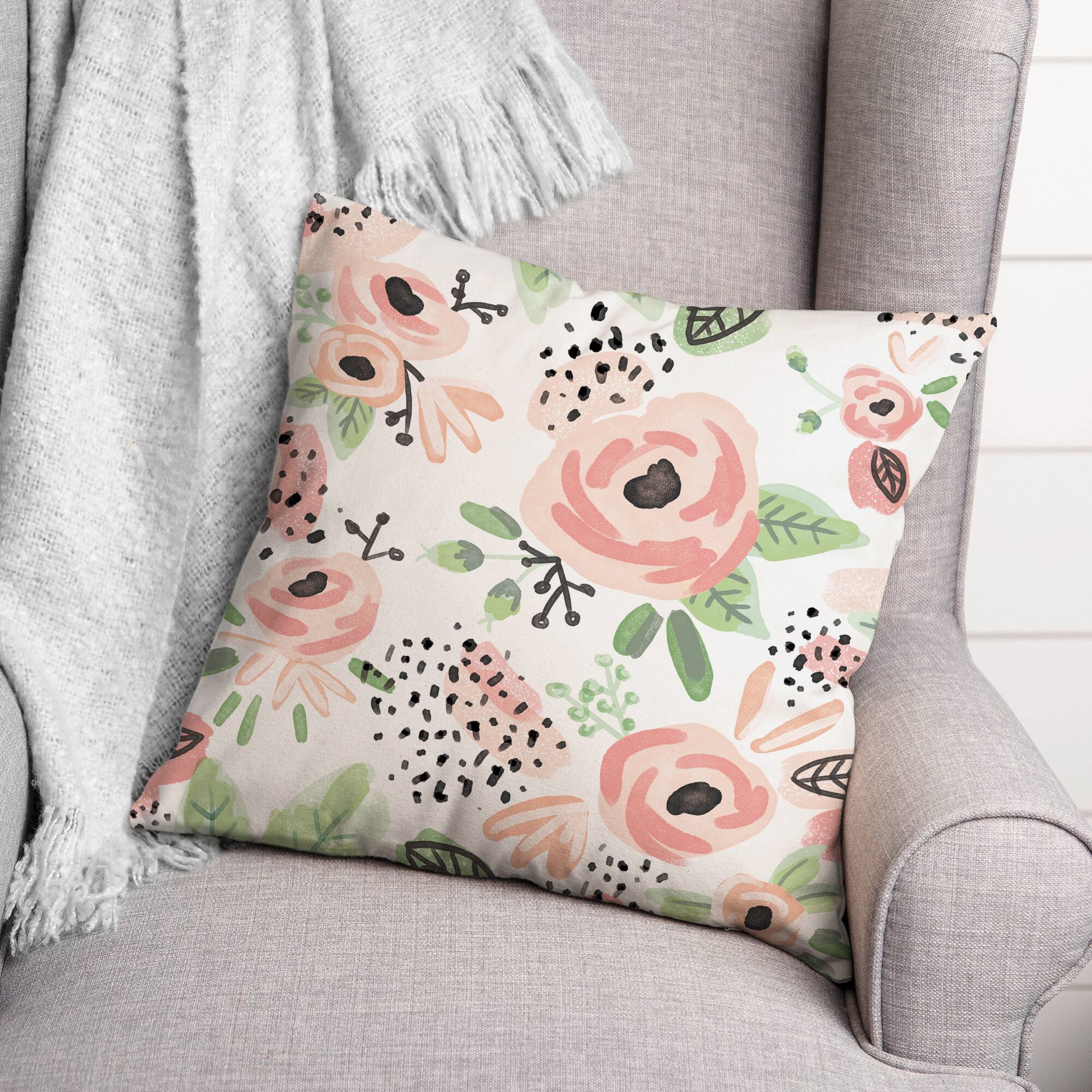 Blush Flowers Throw Pillow